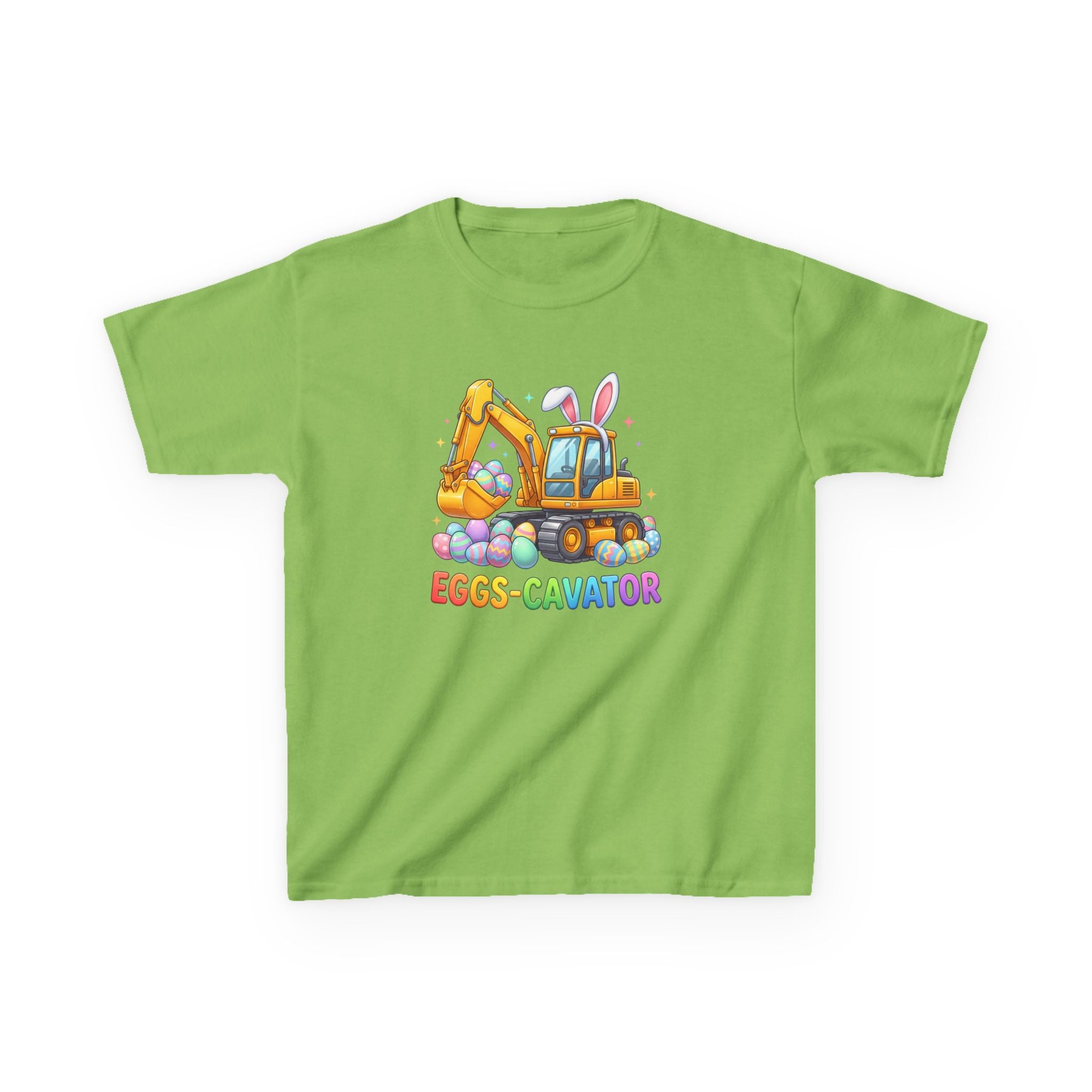Kids Tee — "Eggs-cavator" Easter Excavator Graphic