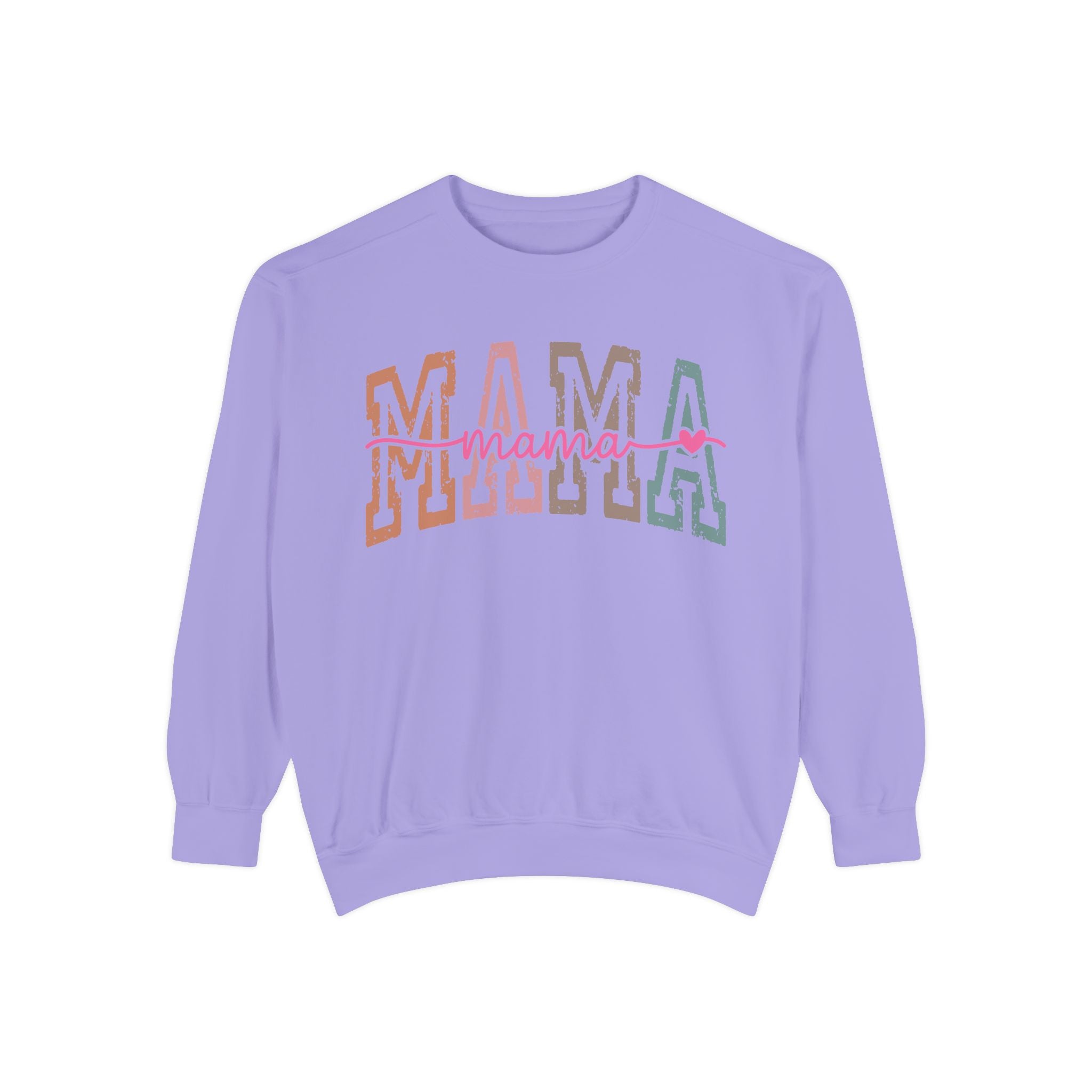 Mama Varsity Sweatshirt — Retro Rainbow "mama" Graphic