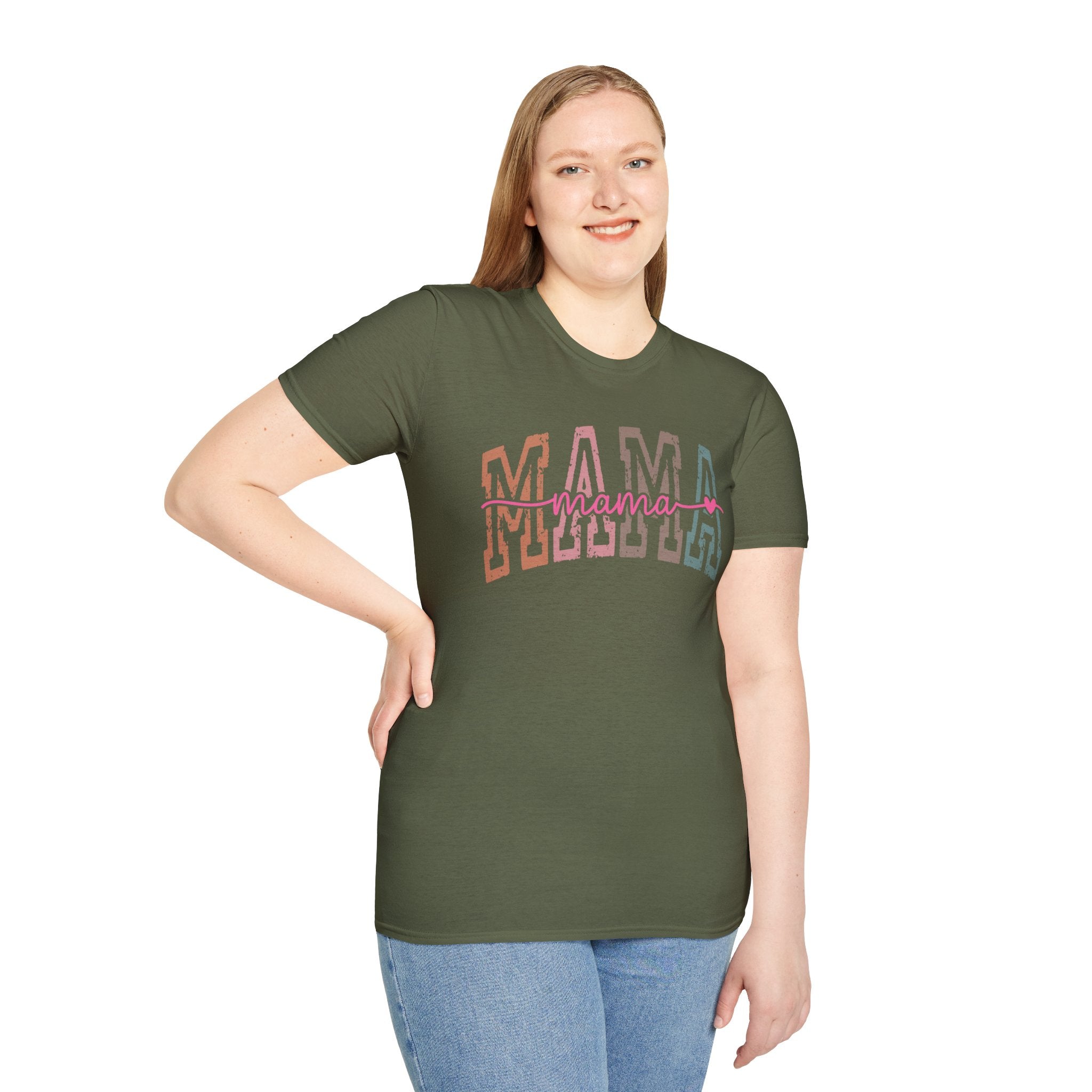 Mama Retro Script T-Shirt — Colorblock 'MAMA' Graphic Tee for Moms