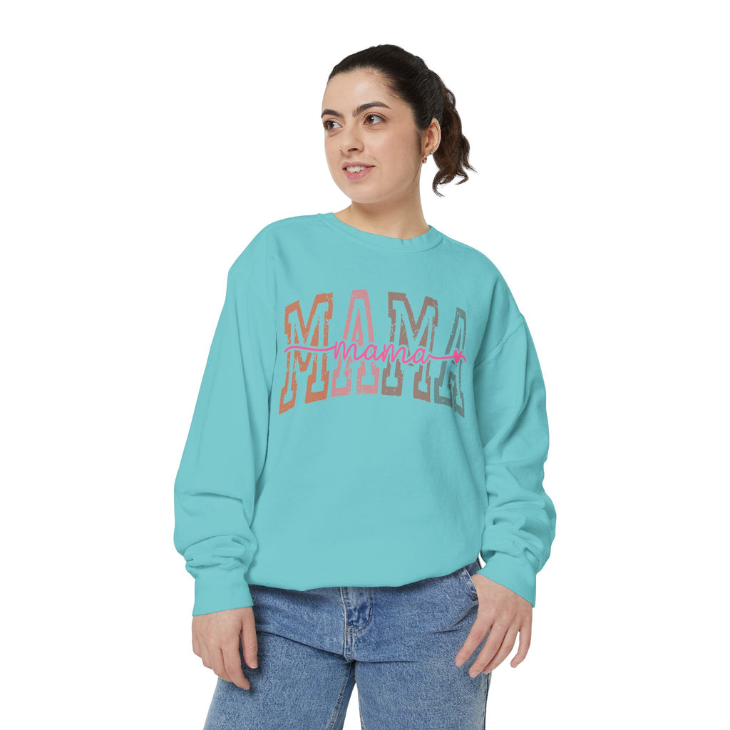 Mama Varsity Sweatshirt — Retro Rainbow "mama" Graphic