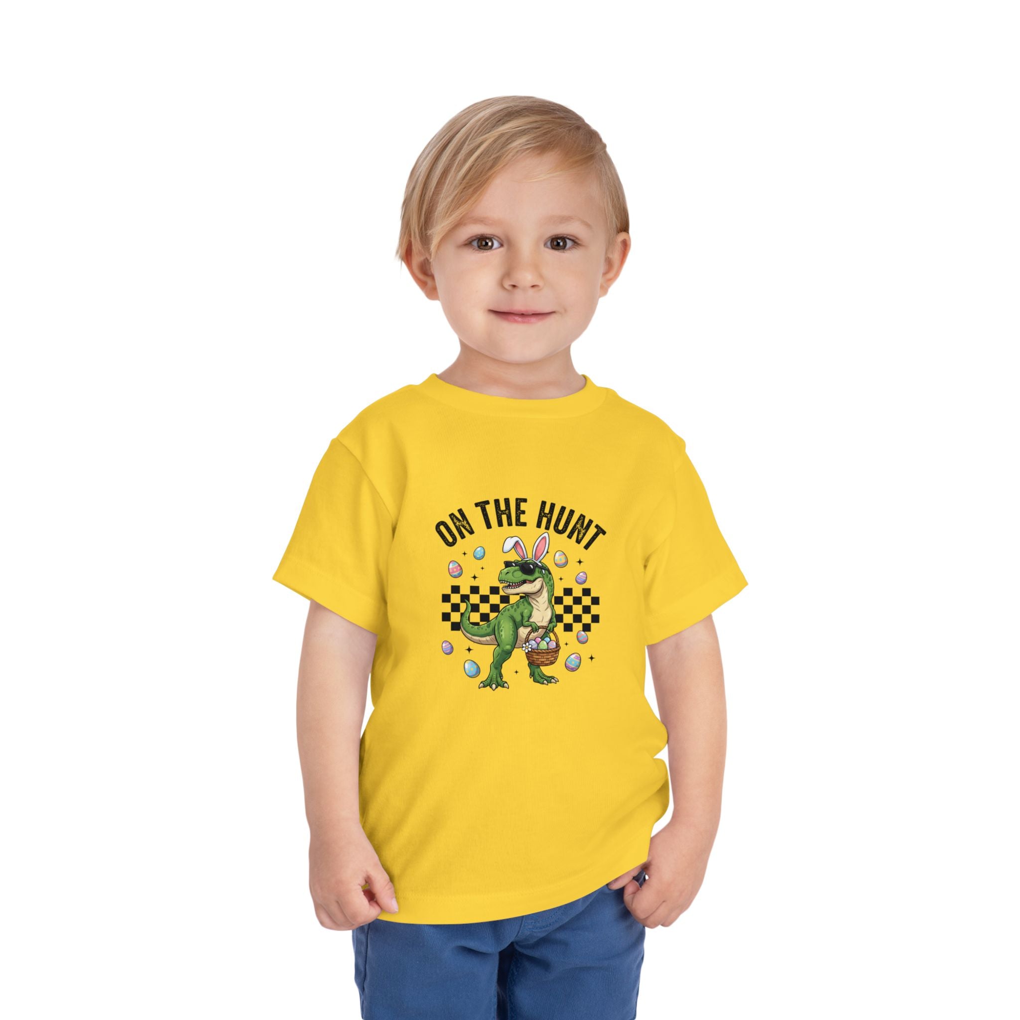 Toddler Tee — "On The Hunt" Dinosaur Easter Egg Hunt Shirt