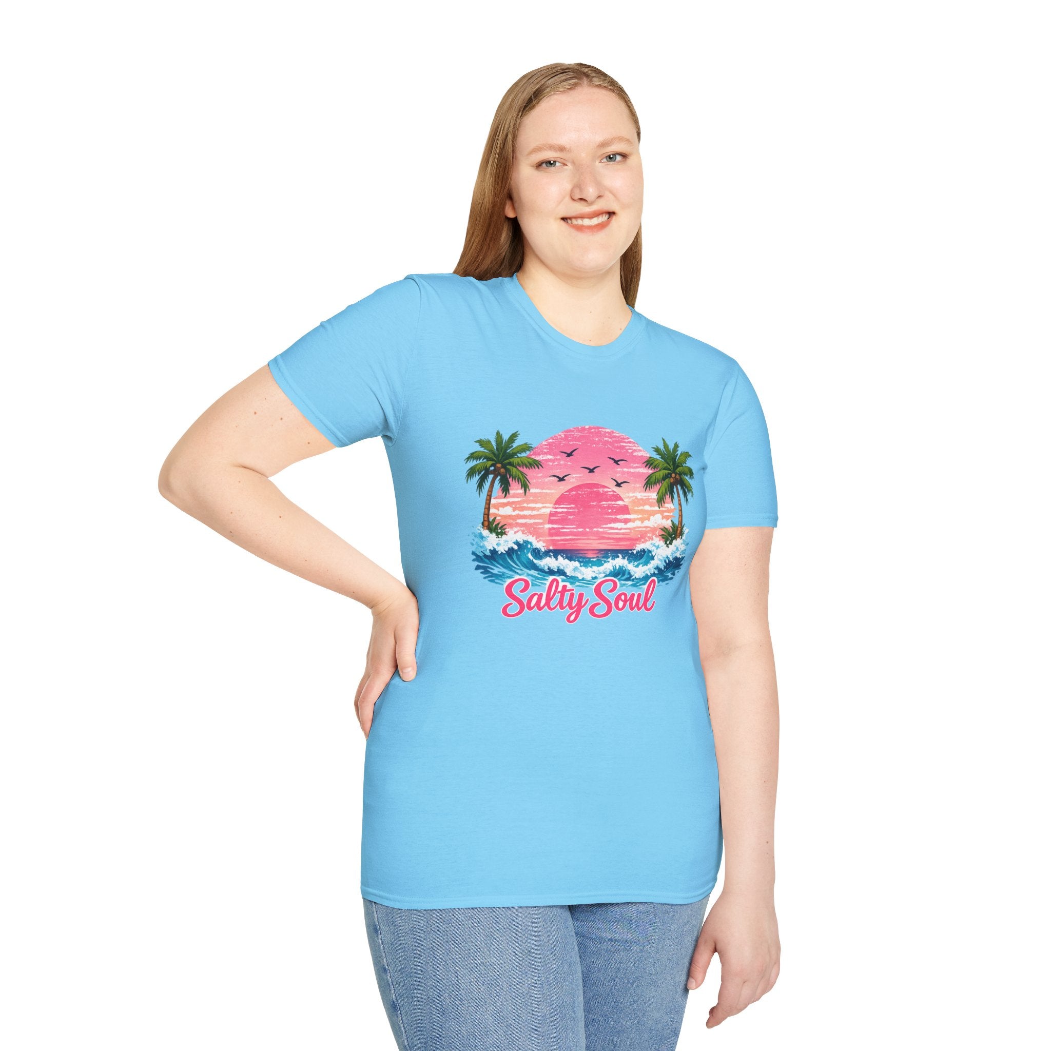 Salty Soul Tropical Sunset T-Shirt — Beach Palm Trees Retro Surf Tee