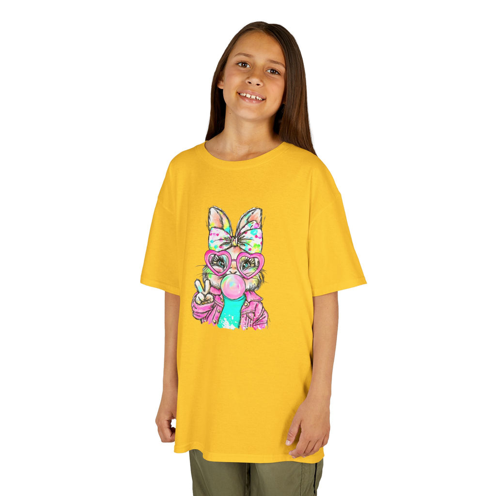 Kids Bunny Bubblegum Tee — Colorful Bunny Wearing Glasses & Peace Sign