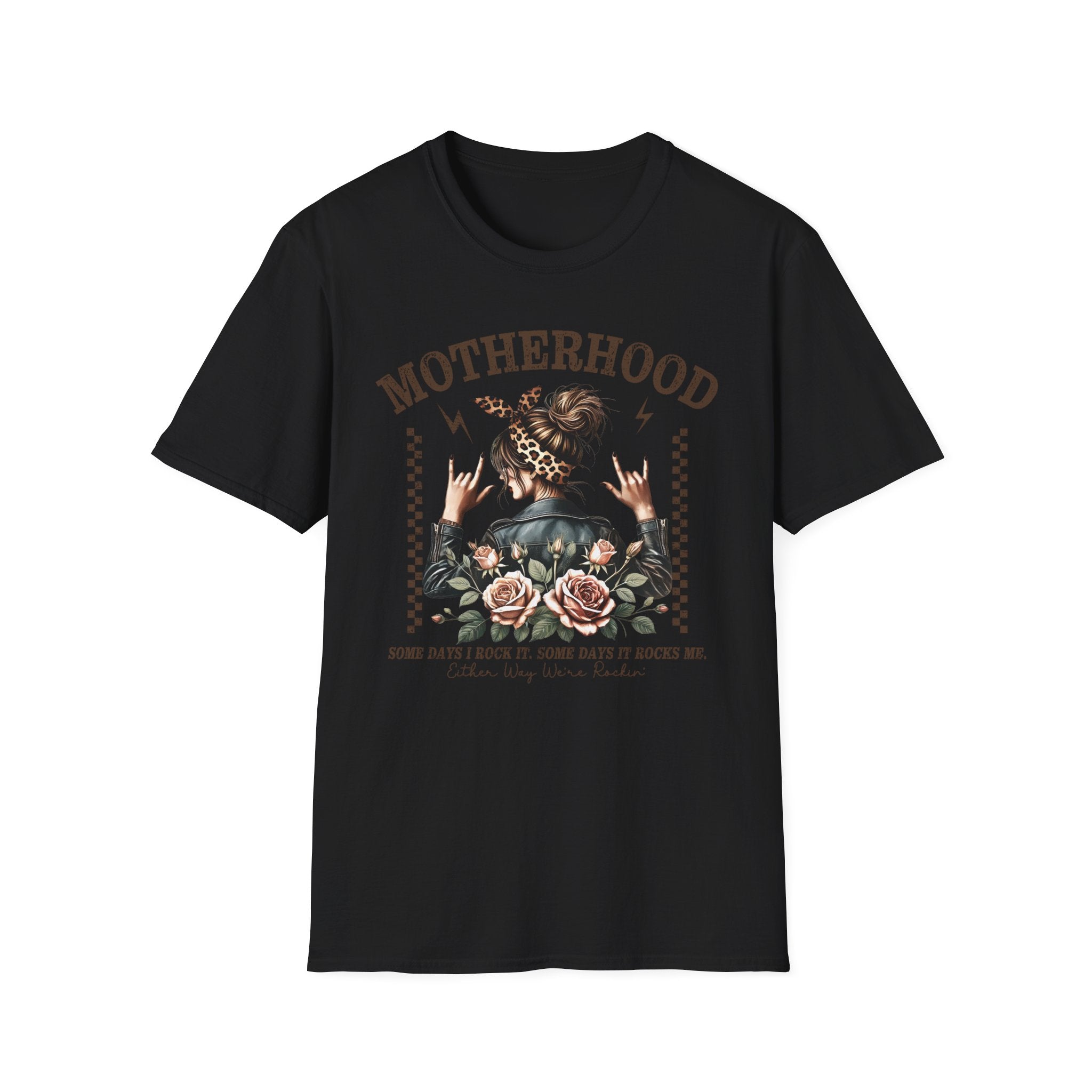 Motherhood Graphic T-Shirt — 'Motherhood' Floral Rocker Mom Tee