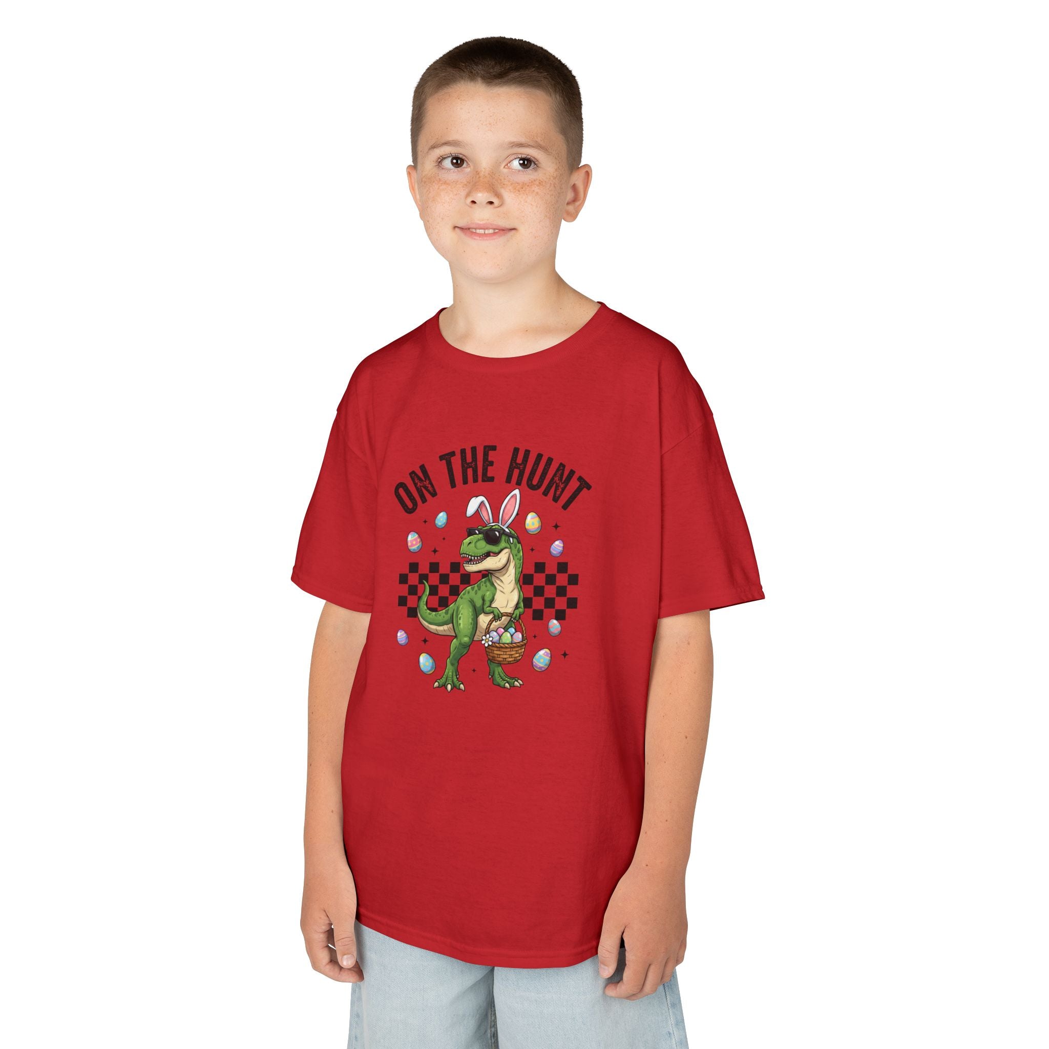Kids T-Shirt - 'On The Hunt' Easter Dinosaur Egg Hunt Graphic Tee