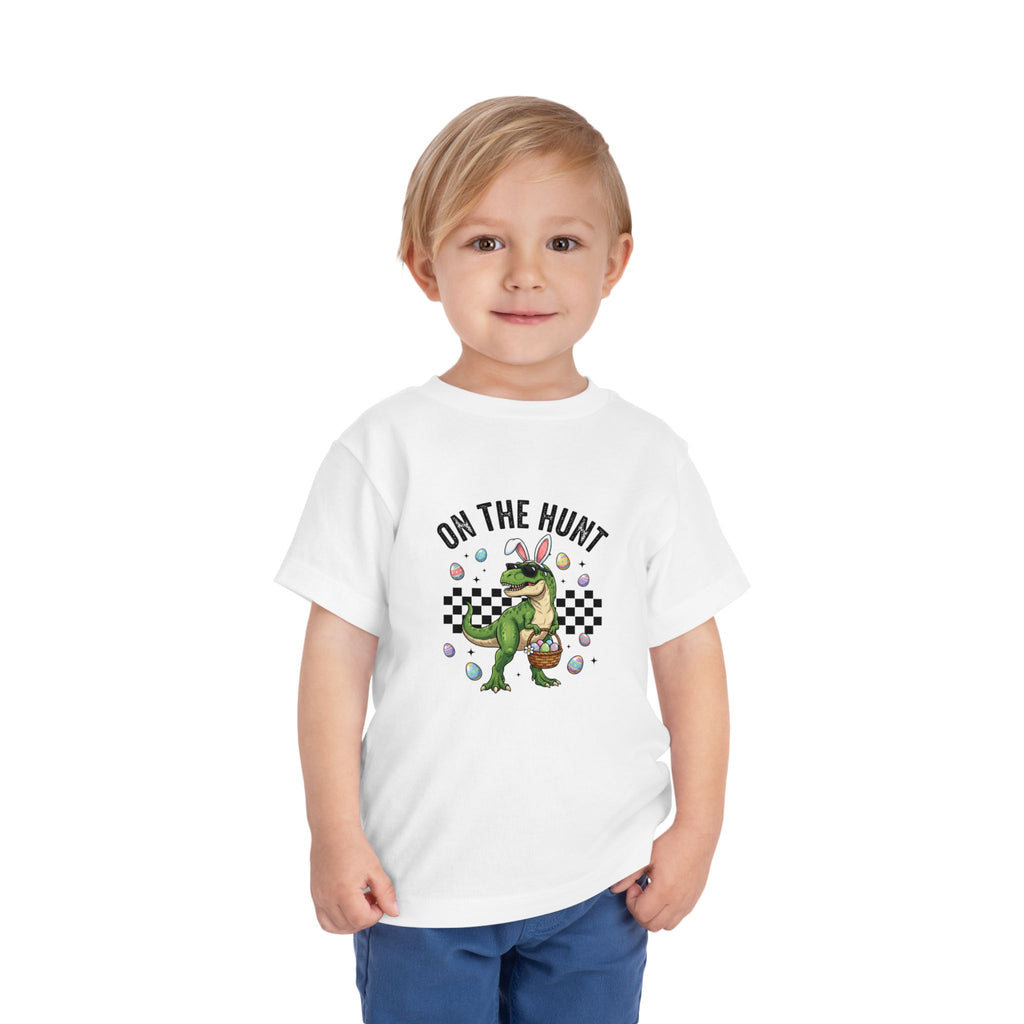 Toddler Tee — "On The Hunt" Dinosaur Easter Egg Hunt Shirt