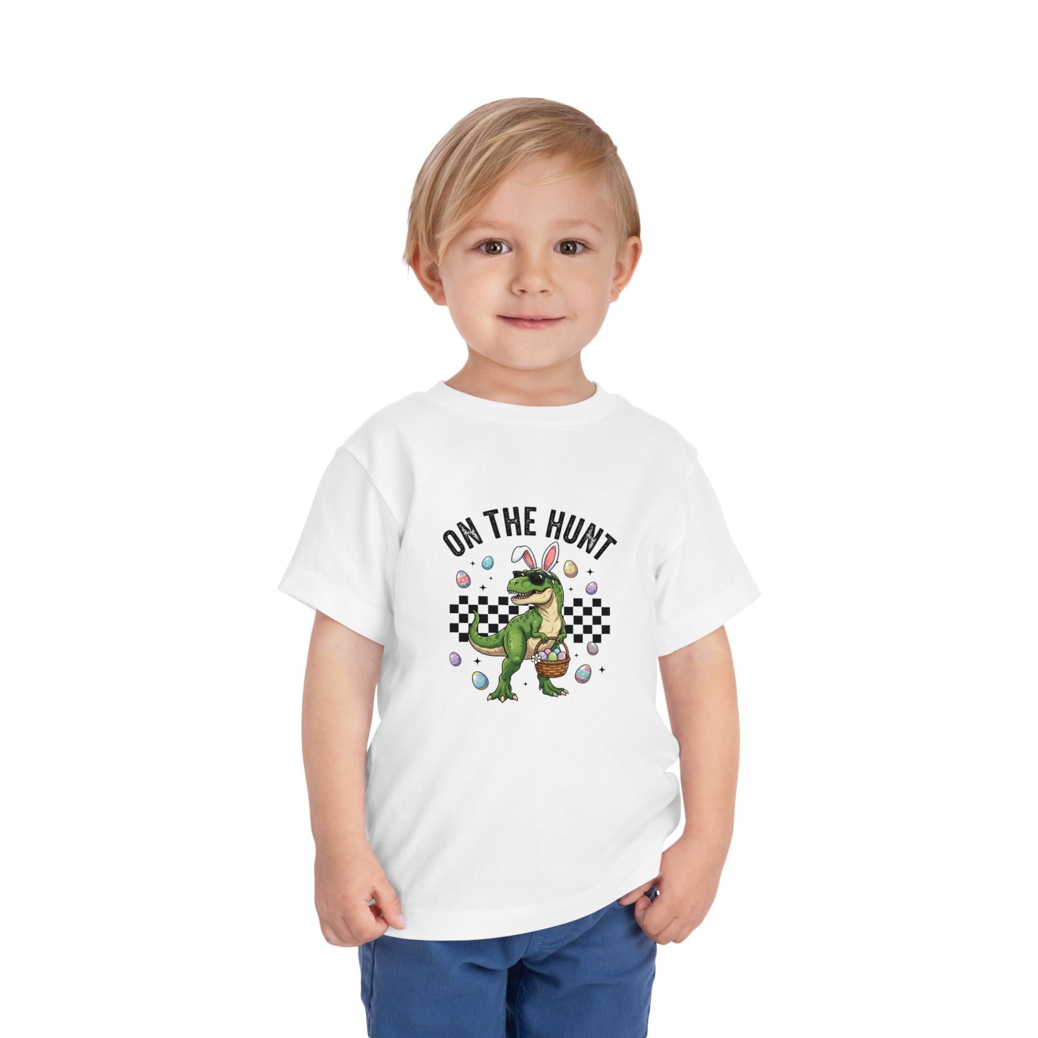 Toddler Tee — "On The Hunt" Dinosaur Easter Egg Hunt Shirt
