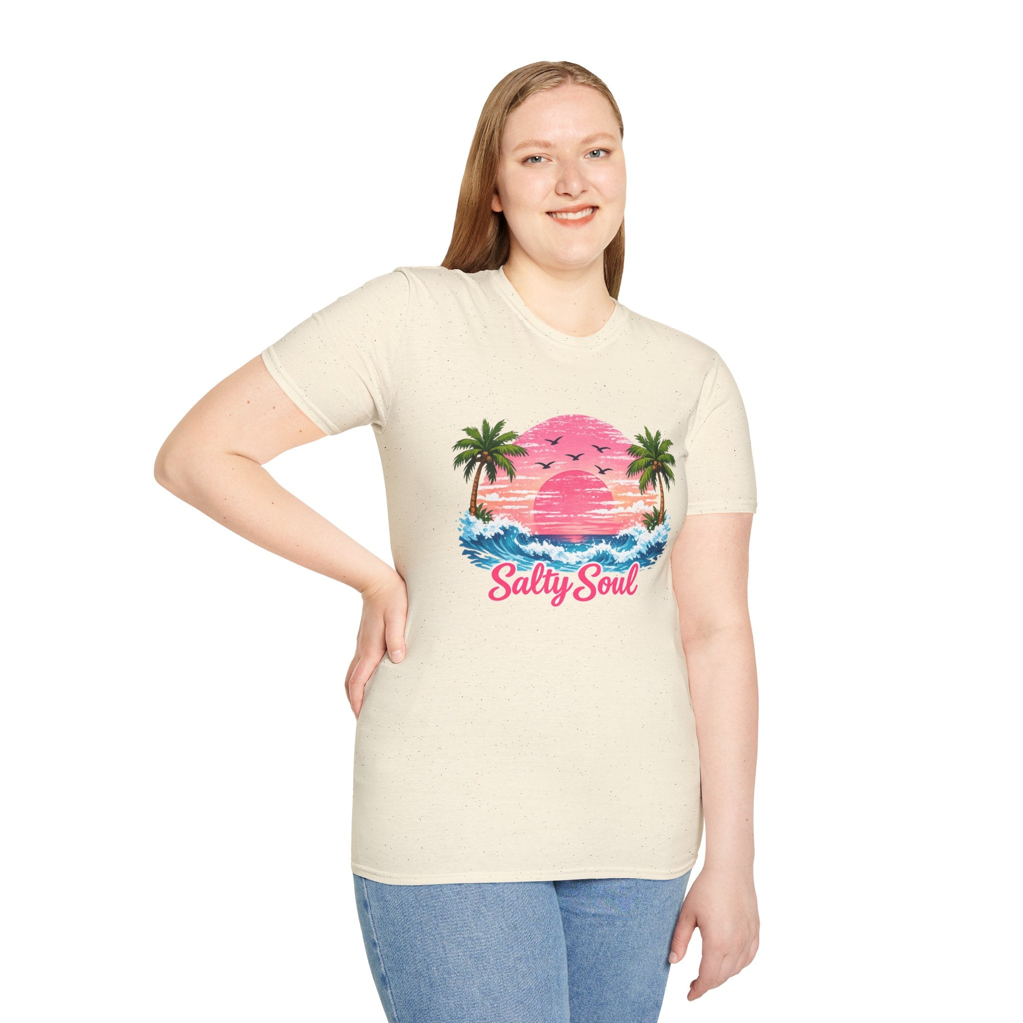 Salty Soul Tropical Sunset T-Shirt — Beach Palm Trees Retro Surf Tee