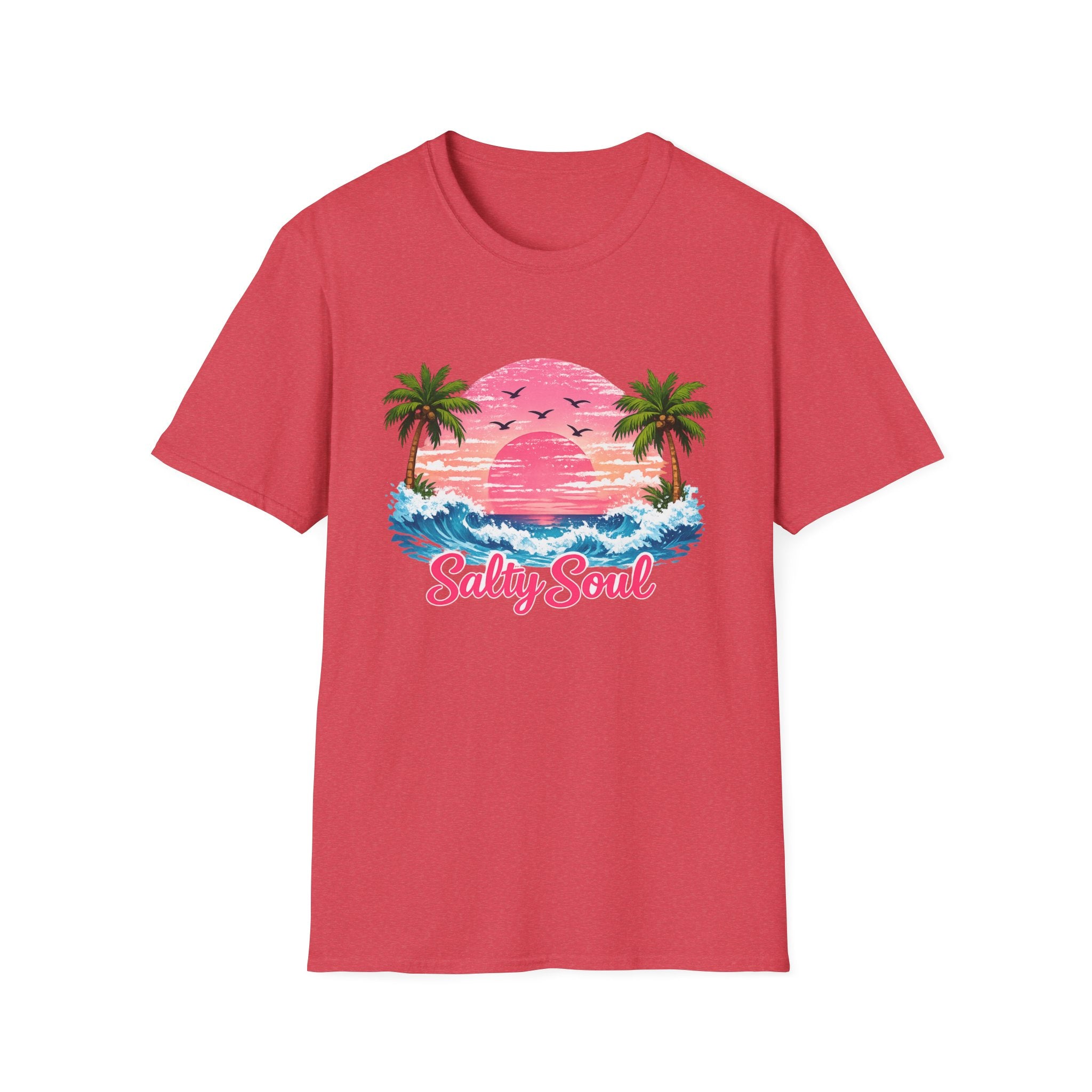 Salty Soul Tropical Sunset T-Shirt — Beach Palm Trees Retro Surf Tee