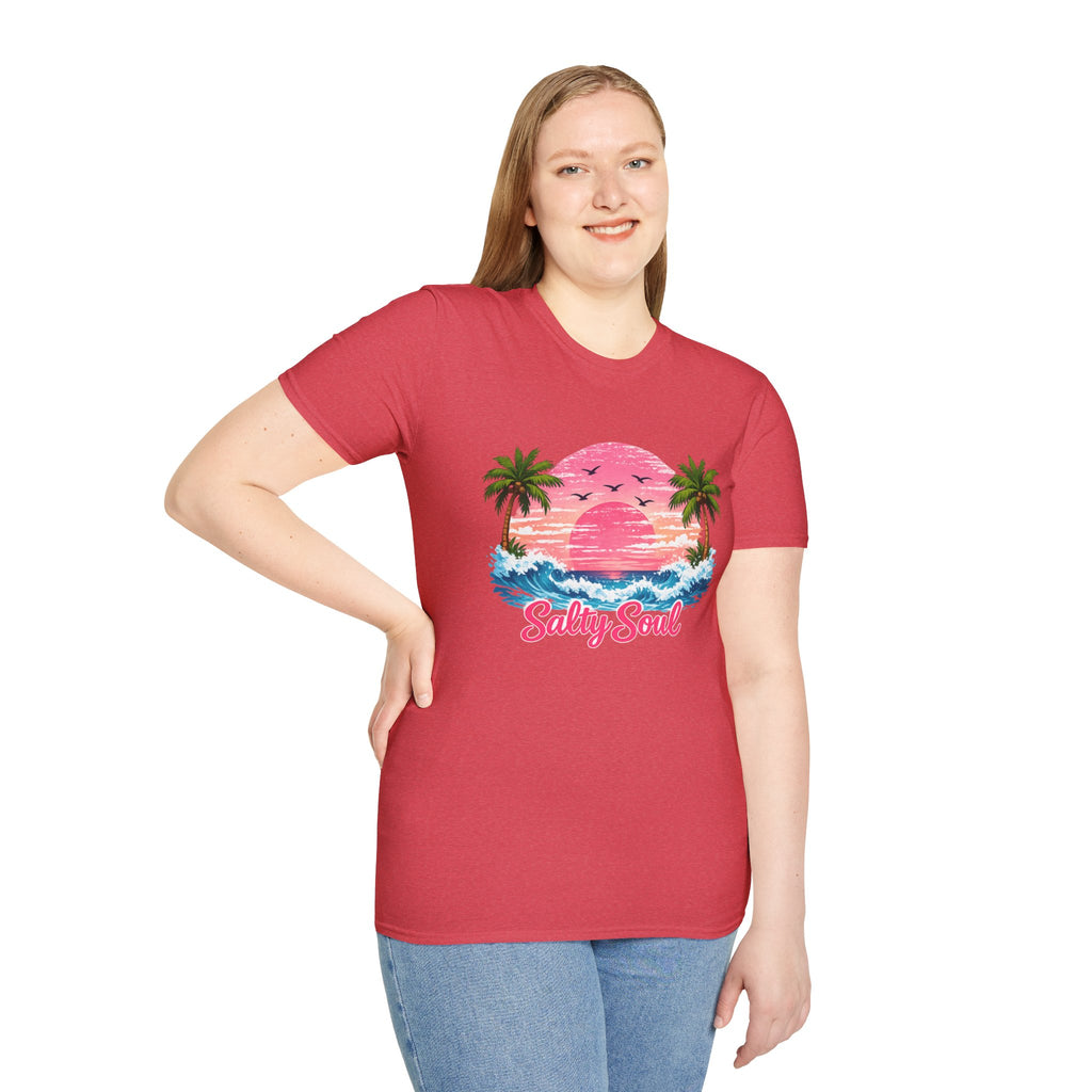 Salty Soul Tropical Sunset T-Shirt — Beach Palm Trees Retro Surf Tee