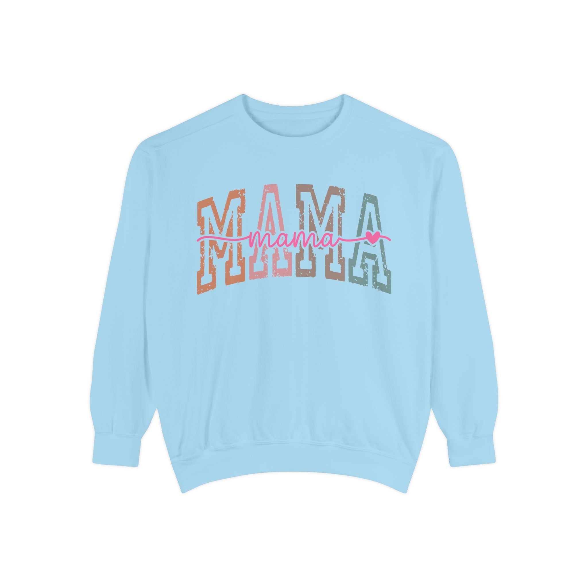 Mama Varsity Sweatshirt — Retro Rainbow "mama" Graphic