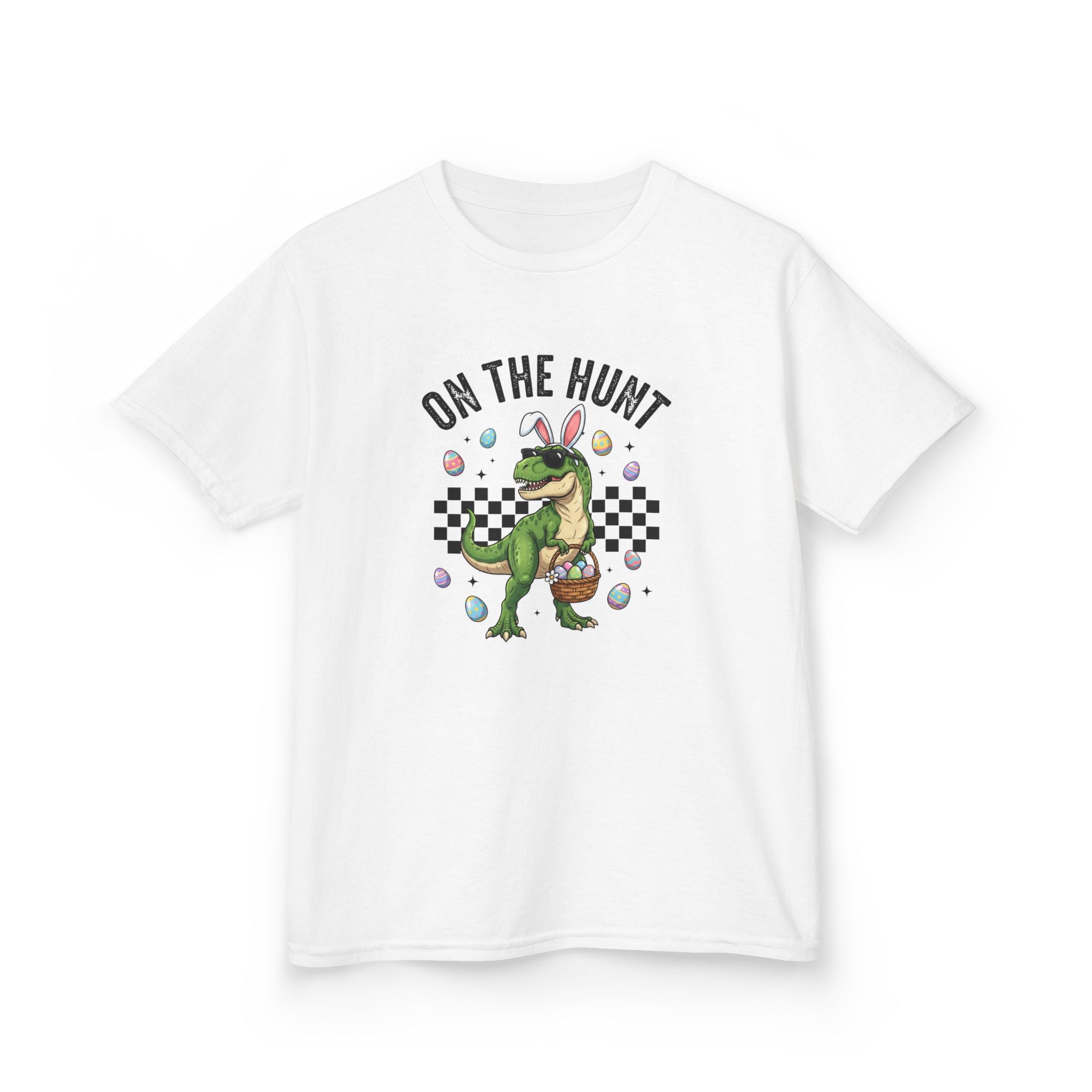 Kids T-Shirt - 'On The Hunt' Easter Dinosaur Egg Hunt Graphic Tee