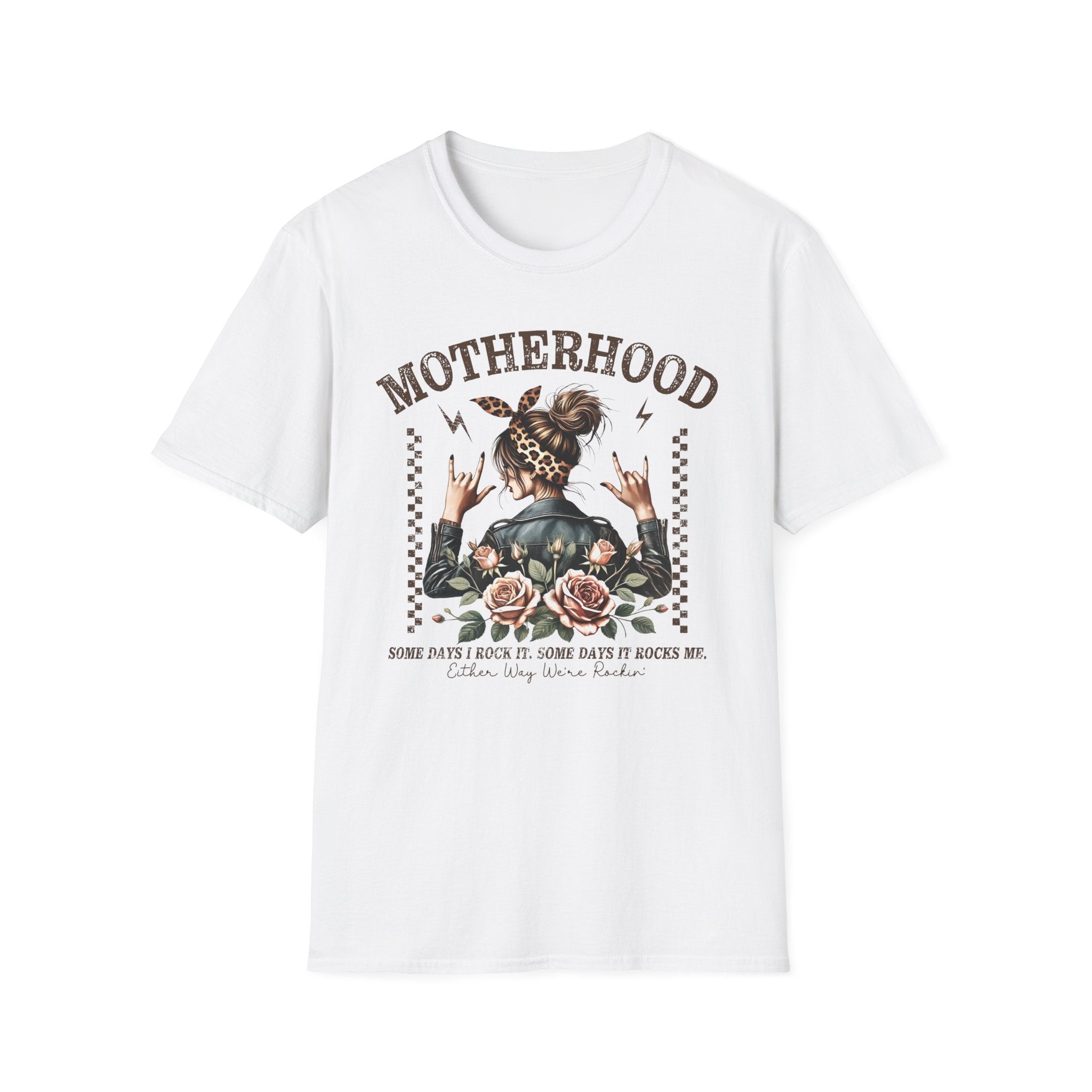 Motherhood Graphic T-Shirt — 'Motherhood' Floral Rocker Mom Tee