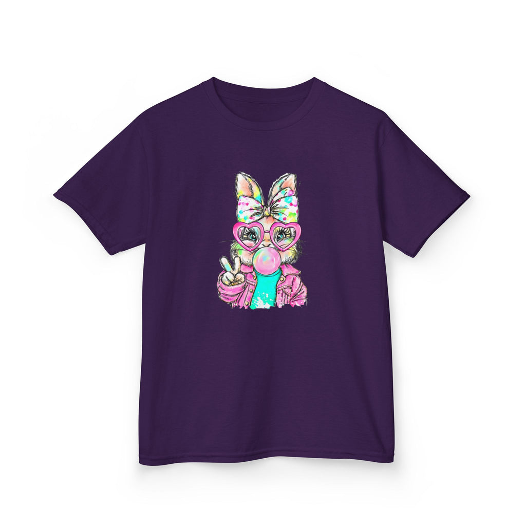 Kids Bunny Bubblegum Tee — Colorful Bunny Wearing Glasses & Peace Sign