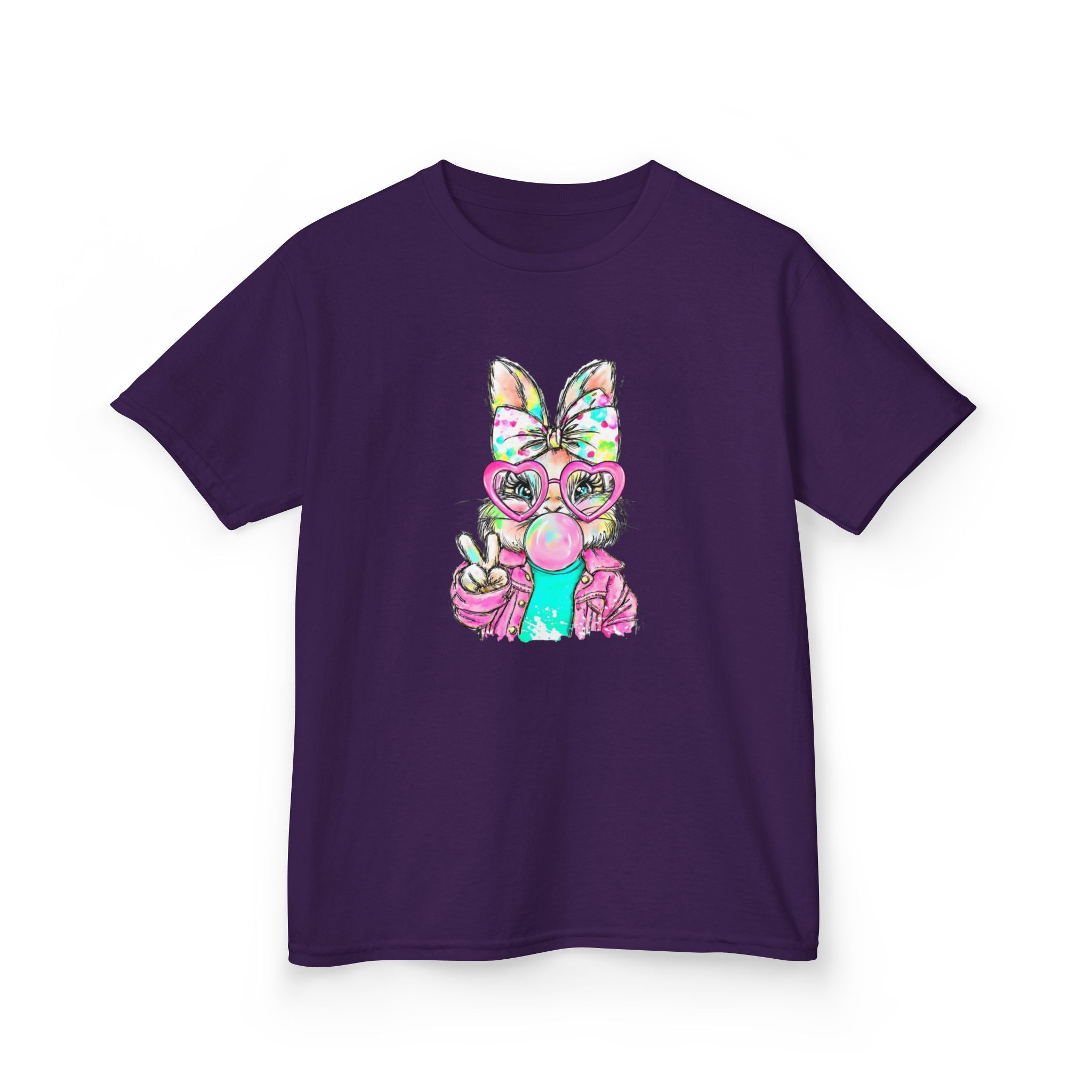 Kids Bunny Bubblegum Tee — Colorful Bunny Wearing Glasses & Peace Sign
