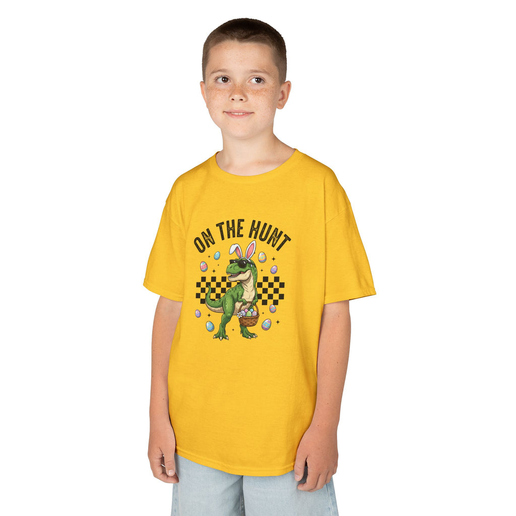 Kids T-Shirt - 'On The Hunt' Easter Dinosaur Egg Hunt Graphic Tee