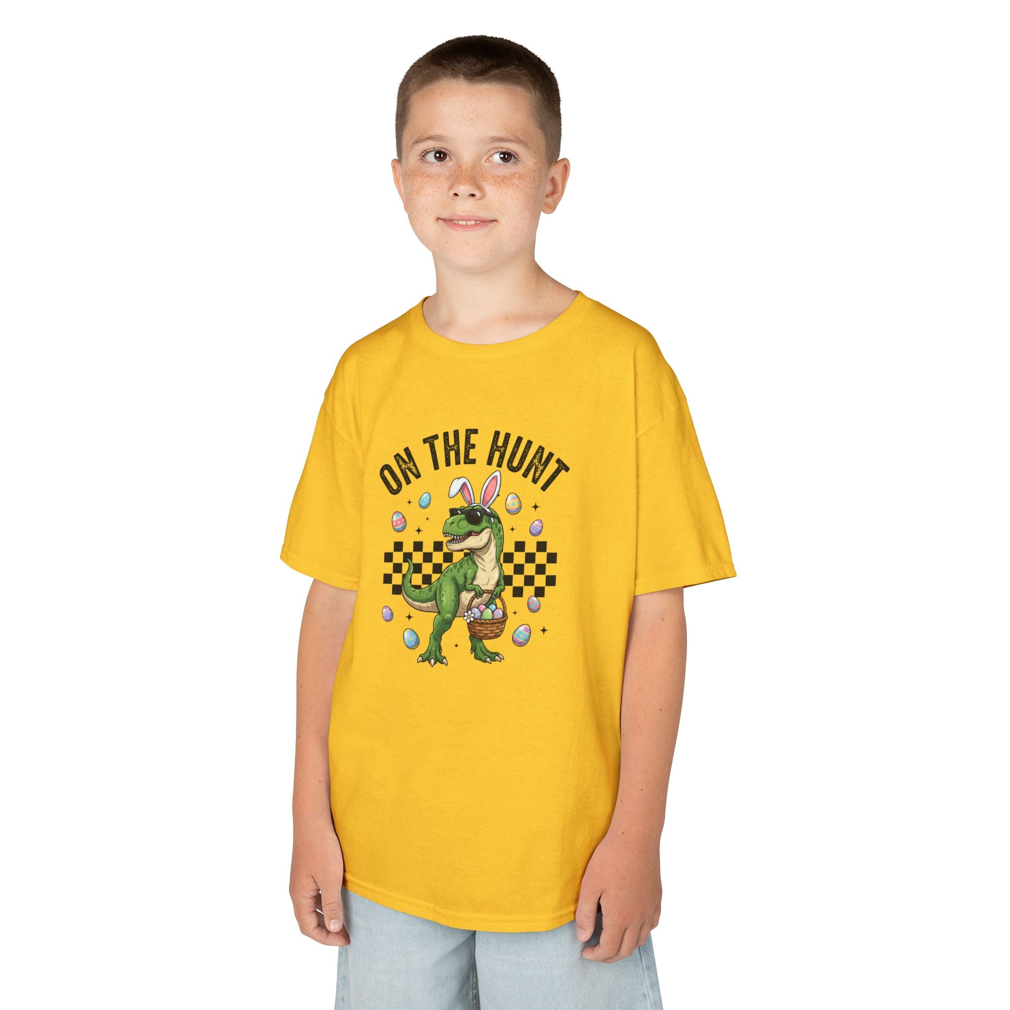 Kids T-Shirt - 'On The Hunt' Easter Dinosaur Egg Hunt Graphic Tee
