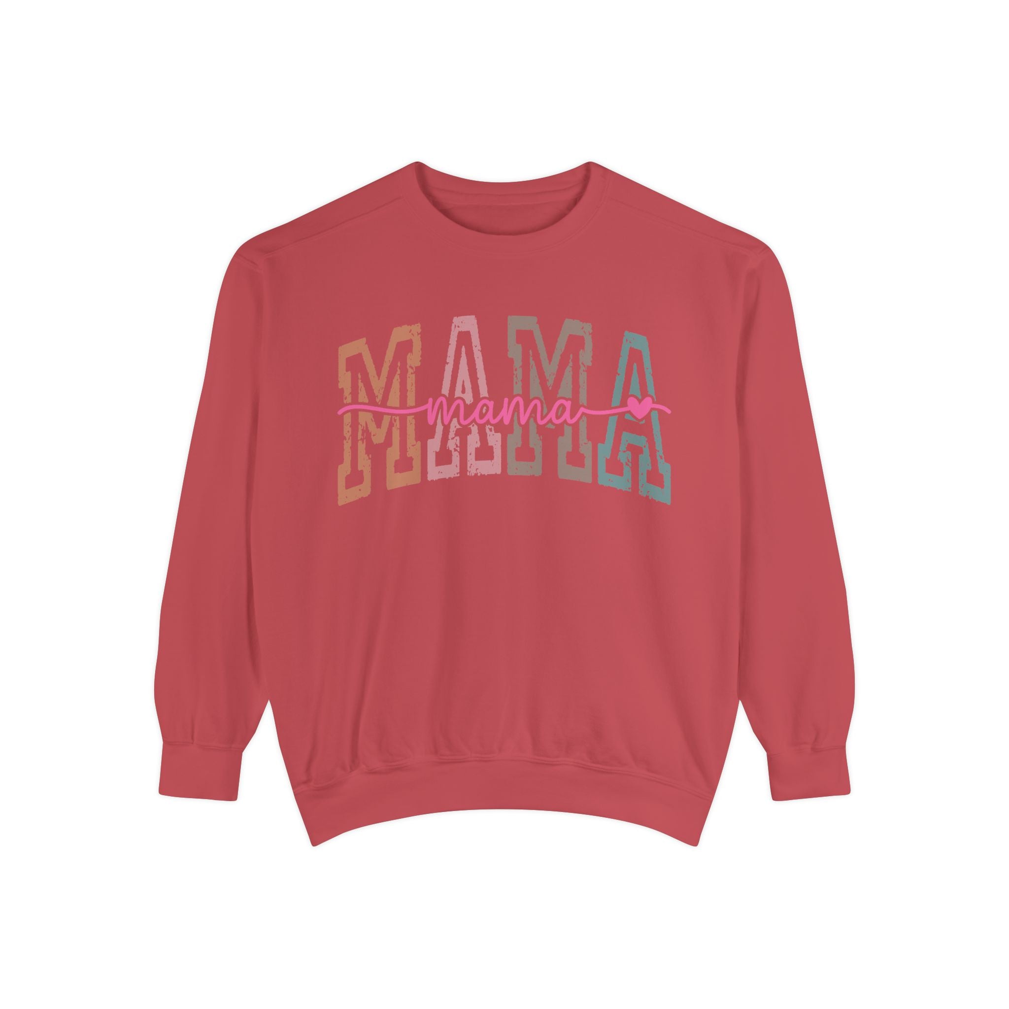 Mama Varsity Sweatshirt — Retro Rainbow "mama" Graphic