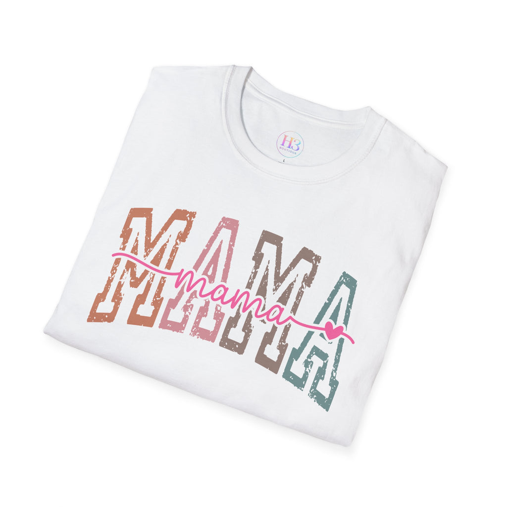 Mama Retro Script T-Shirt — Colorblock 'MAMA' Graphic Tee for Moms