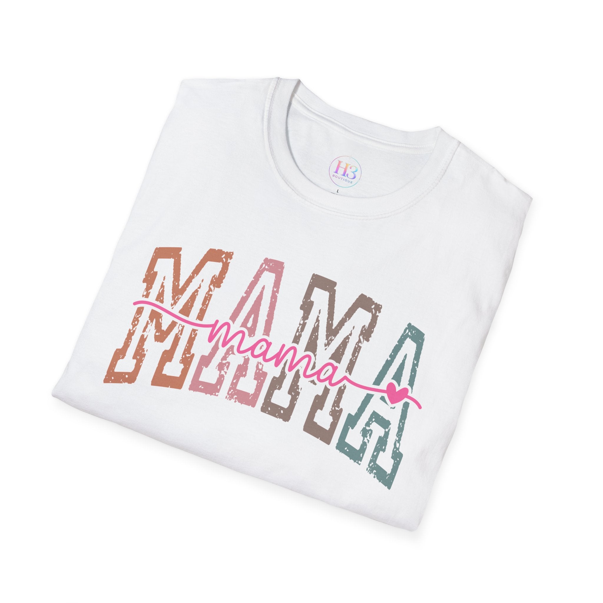 Mama Retro Script T-Shirt — Colorblock 'MAMA' Graphic Tee for Moms