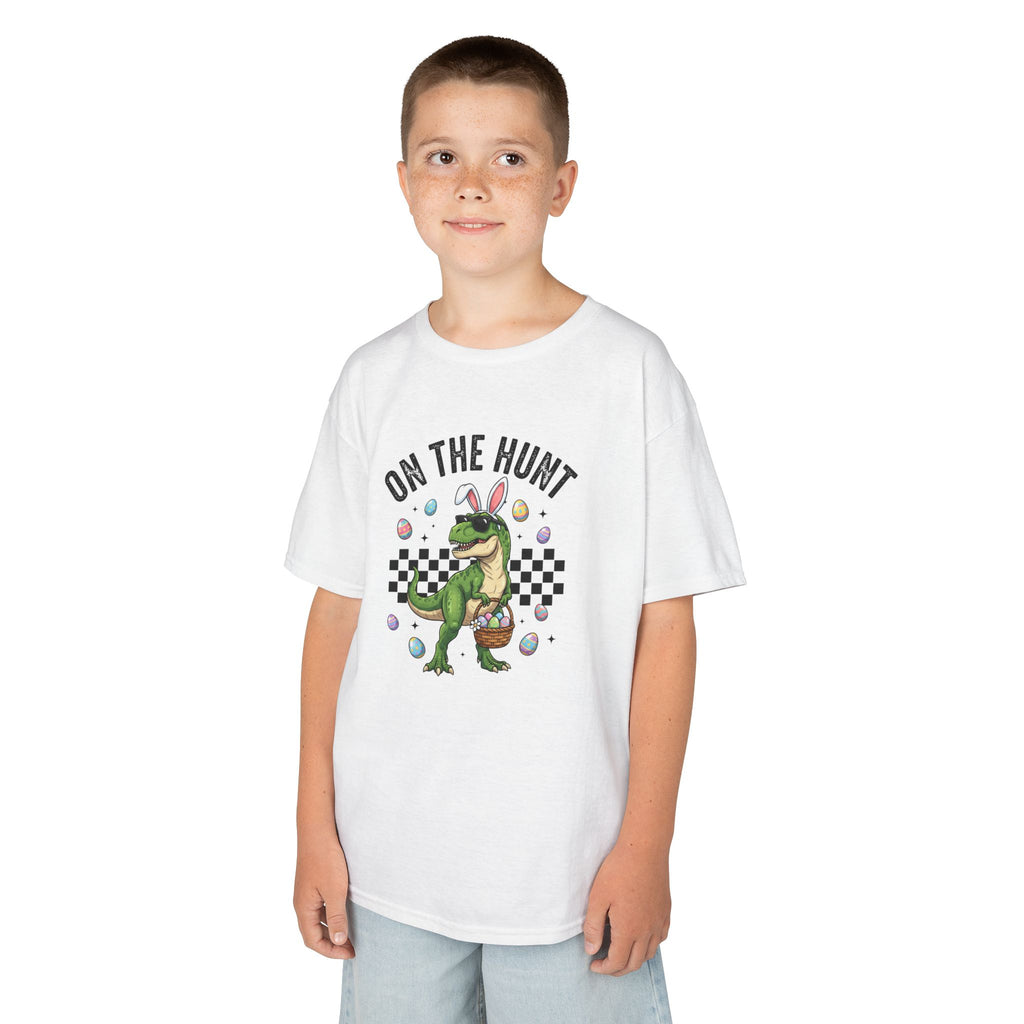 Kids T-Shirt - 'On The Hunt' Easter Dinosaur Egg Hunt Graphic Tee