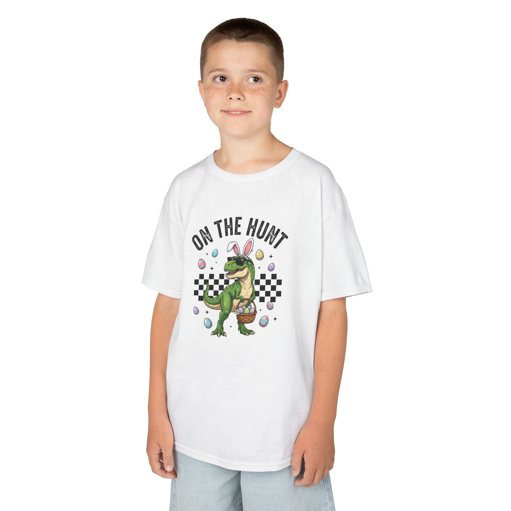 Kids T-Shirt - 'On The Hunt' Easter Dinosaur Egg Hunt Graphic Tee