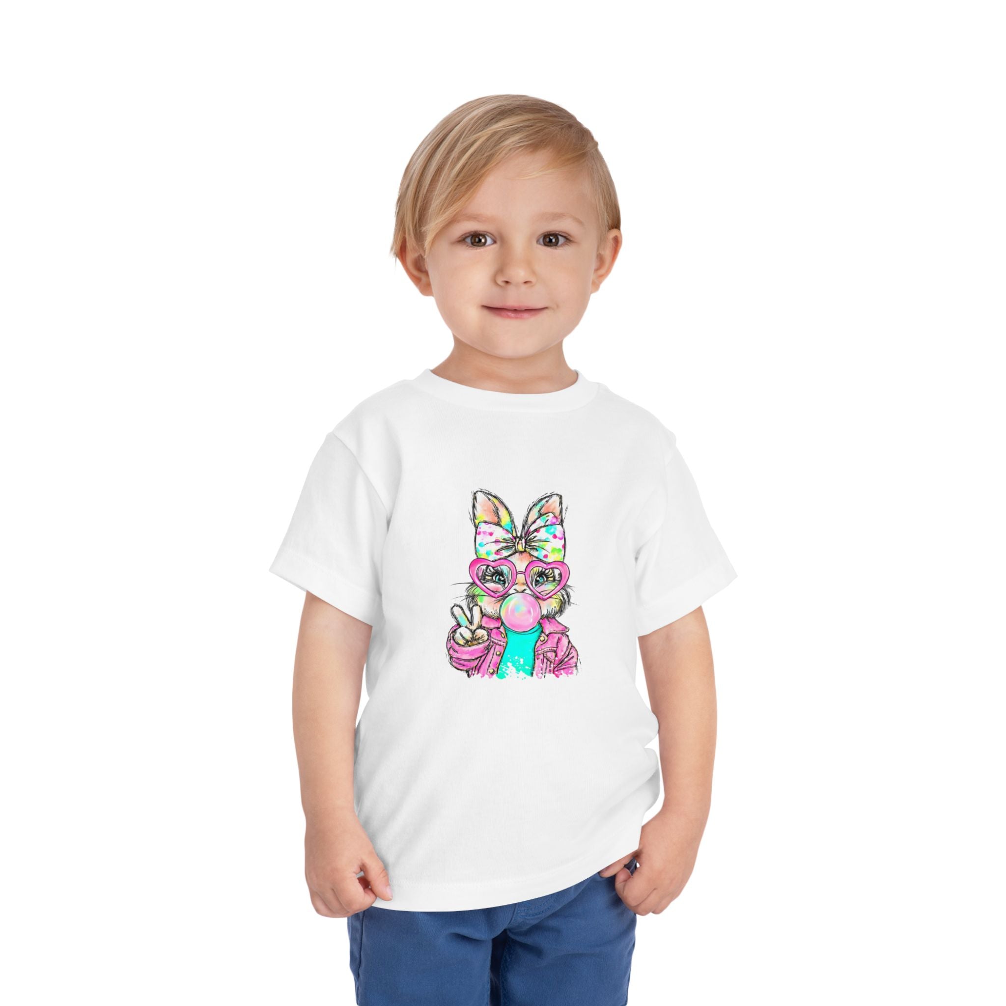 Toddler Tee — Colorful Bunny Bubble Gum Graphic