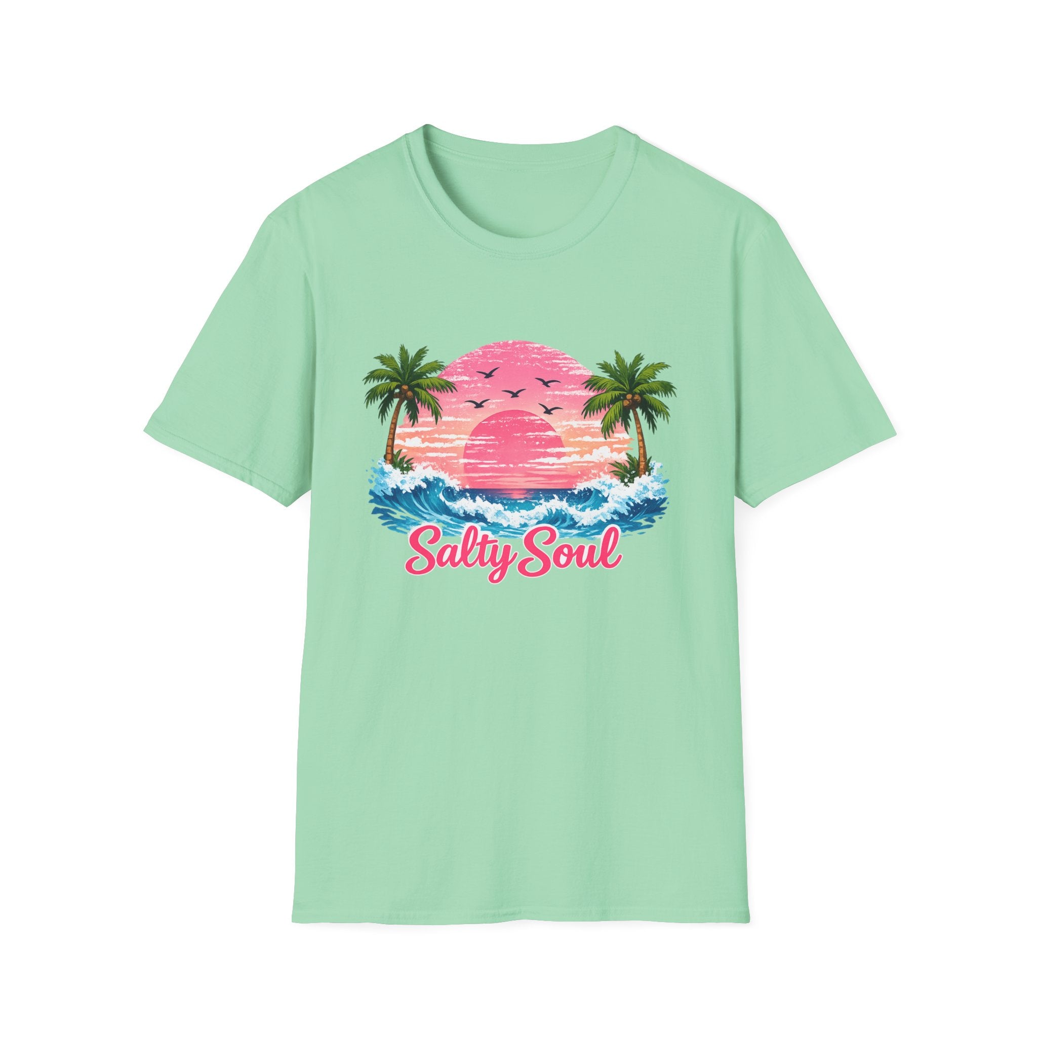 Salty Soul Tropical Sunset T-Shirt — Beach Palm Trees Retro Surf Tee