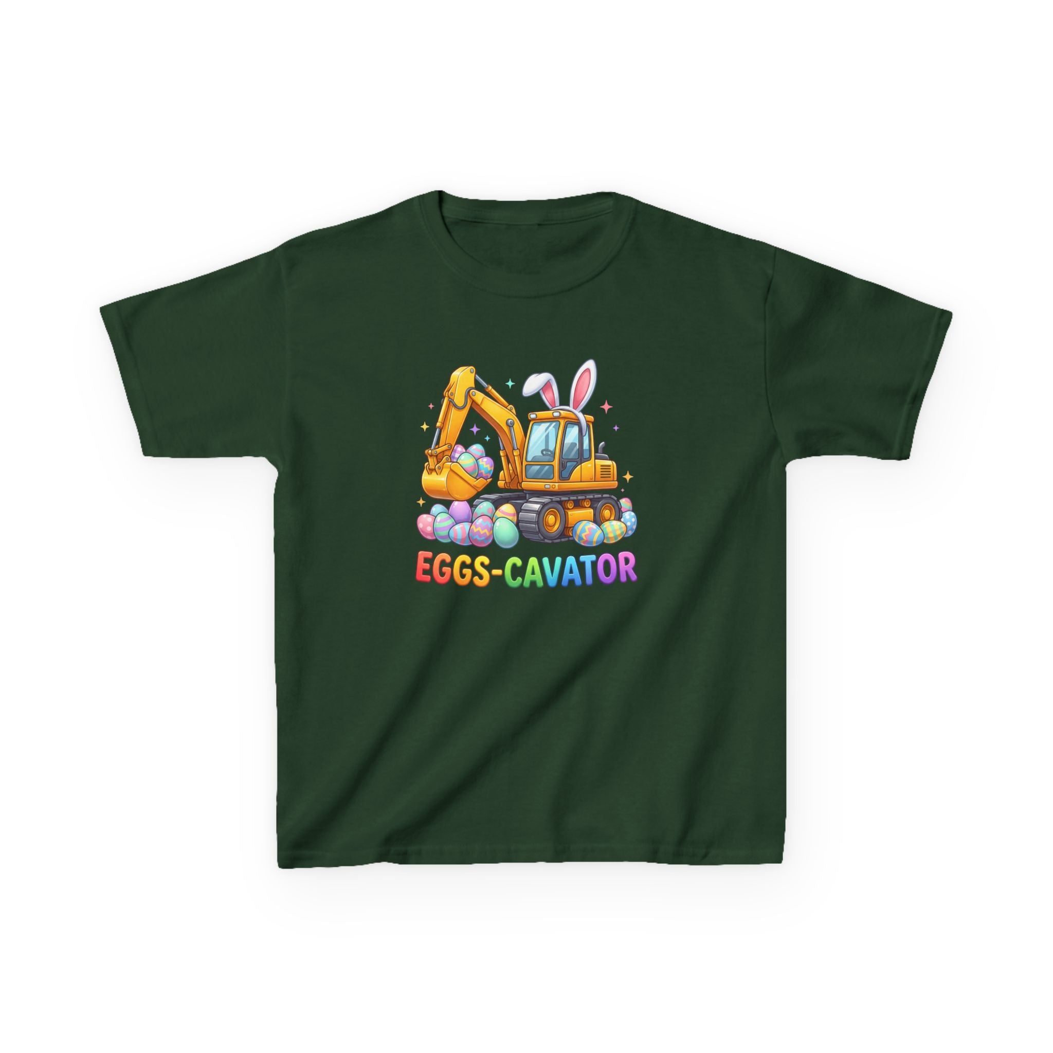 Kids Tee — "Eggs-cavator" Easter Excavator Graphic