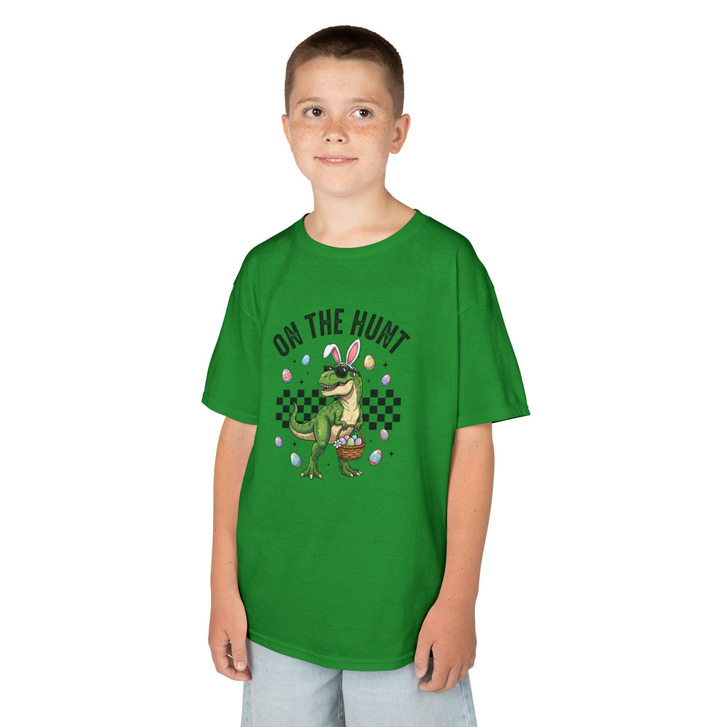 Kids T-Shirt - 'On The Hunt' Easter Dinosaur Egg Hunt Graphic Tee