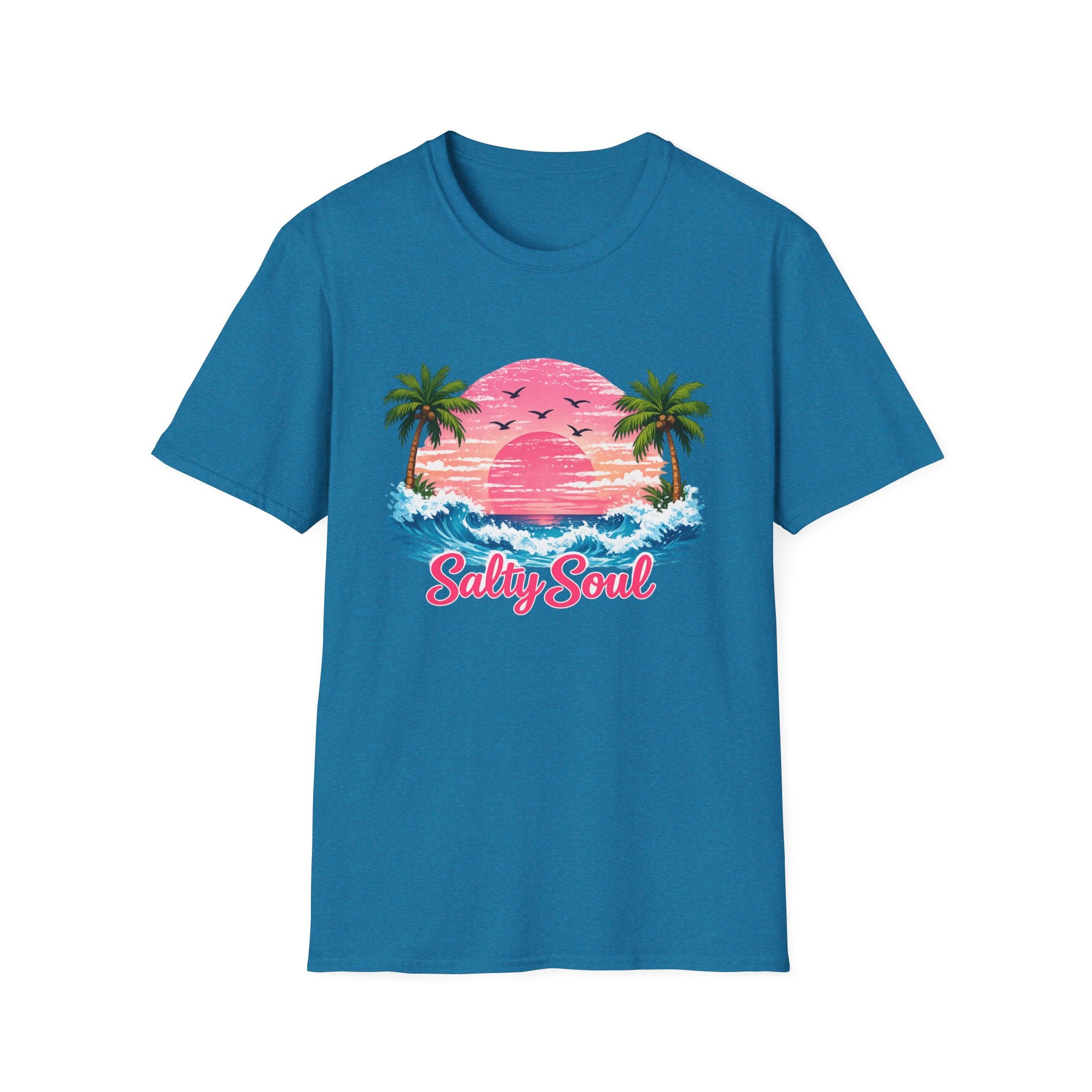 Salty Soul Tropical Sunset T-Shirt — Beach Palm Trees Retro Surf Tee