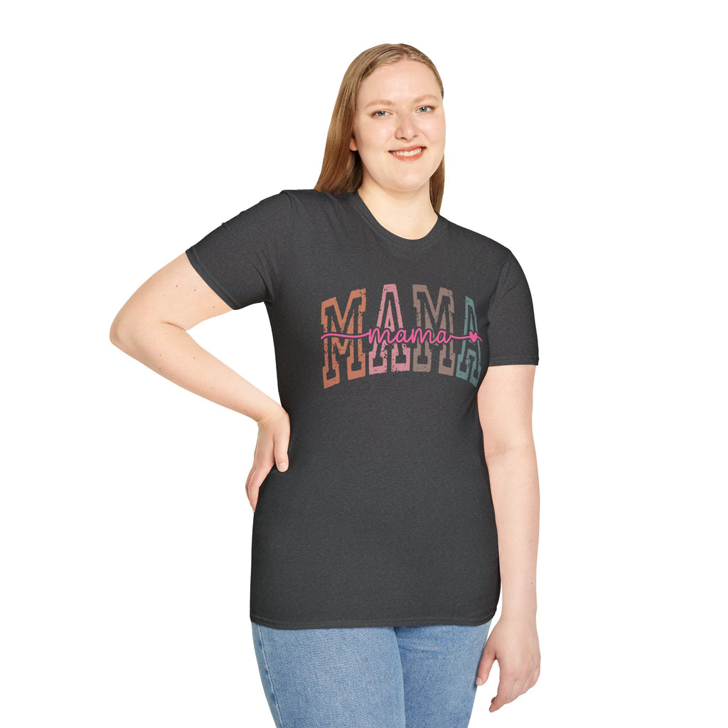 Mama Retro Script T-Shirt — Colorblock 'MAMA' Graphic Tee for Moms