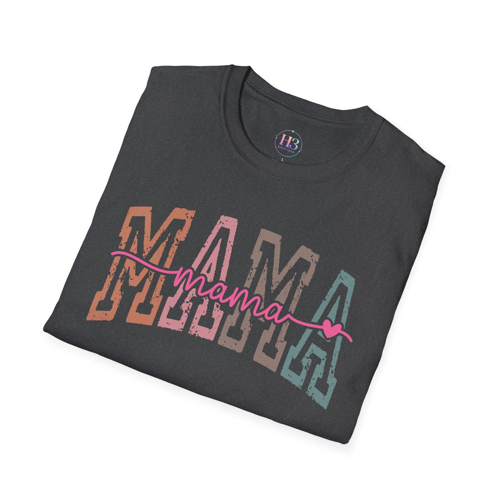 Mama Retro Script T-Shirt — Colorblock 'MAMA' Graphic Tee for Moms