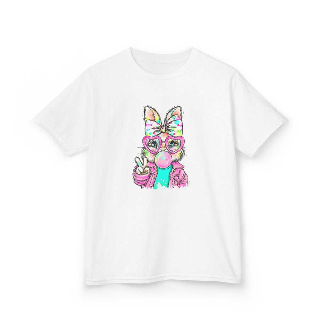 Kids Bunny Bubblegum Tee — Colorful Bunny Wearing Glasses & Peace Sign