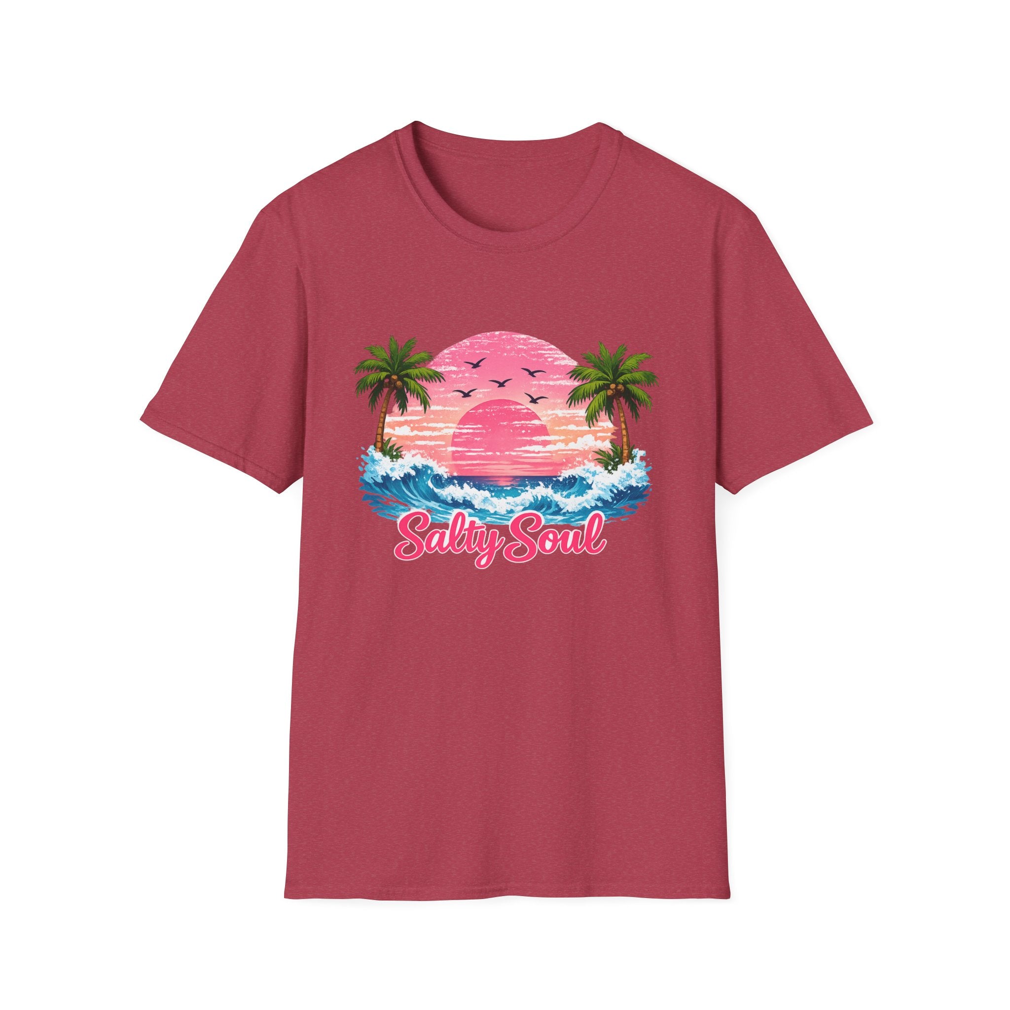 Salty Soul Tropical Sunset T-Shirt — Beach Palm Trees Retro Surf Tee