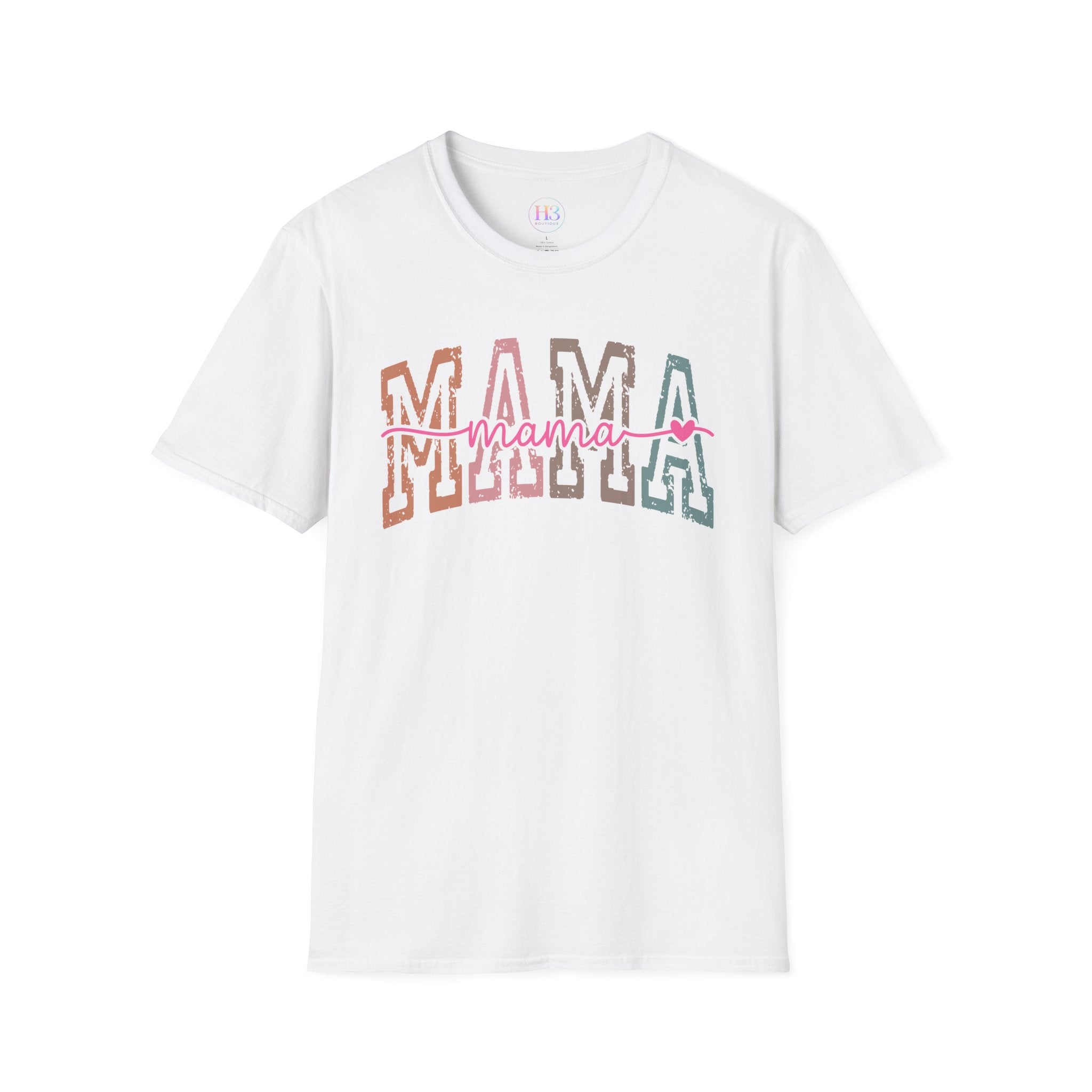 Mama Retro Script T-Shirt — Colorblock 'MAMA' Graphic Tee for Moms