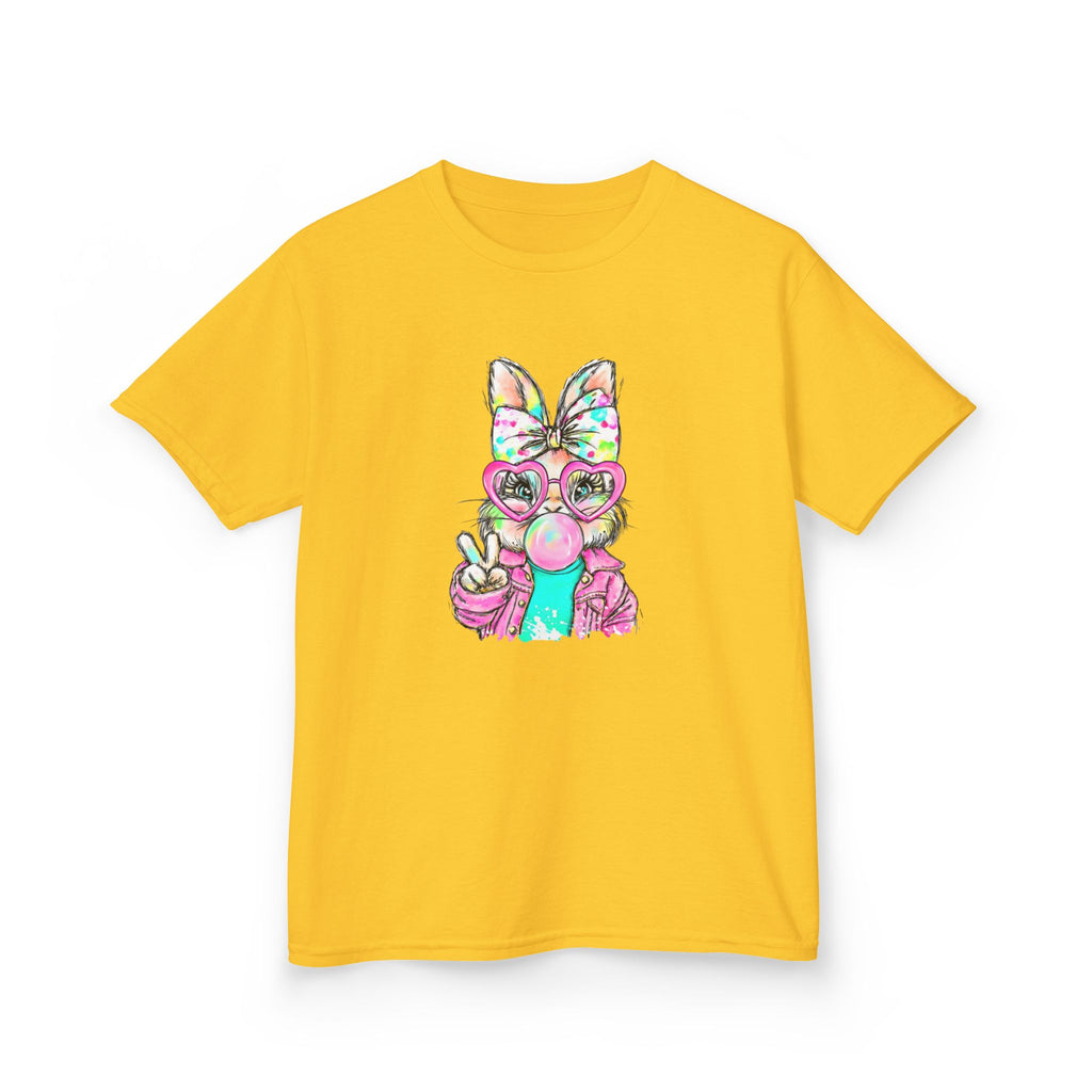 Kids Bunny Bubblegum Tee — Colorful Bunny Wearing Glasses & Peace Sign
