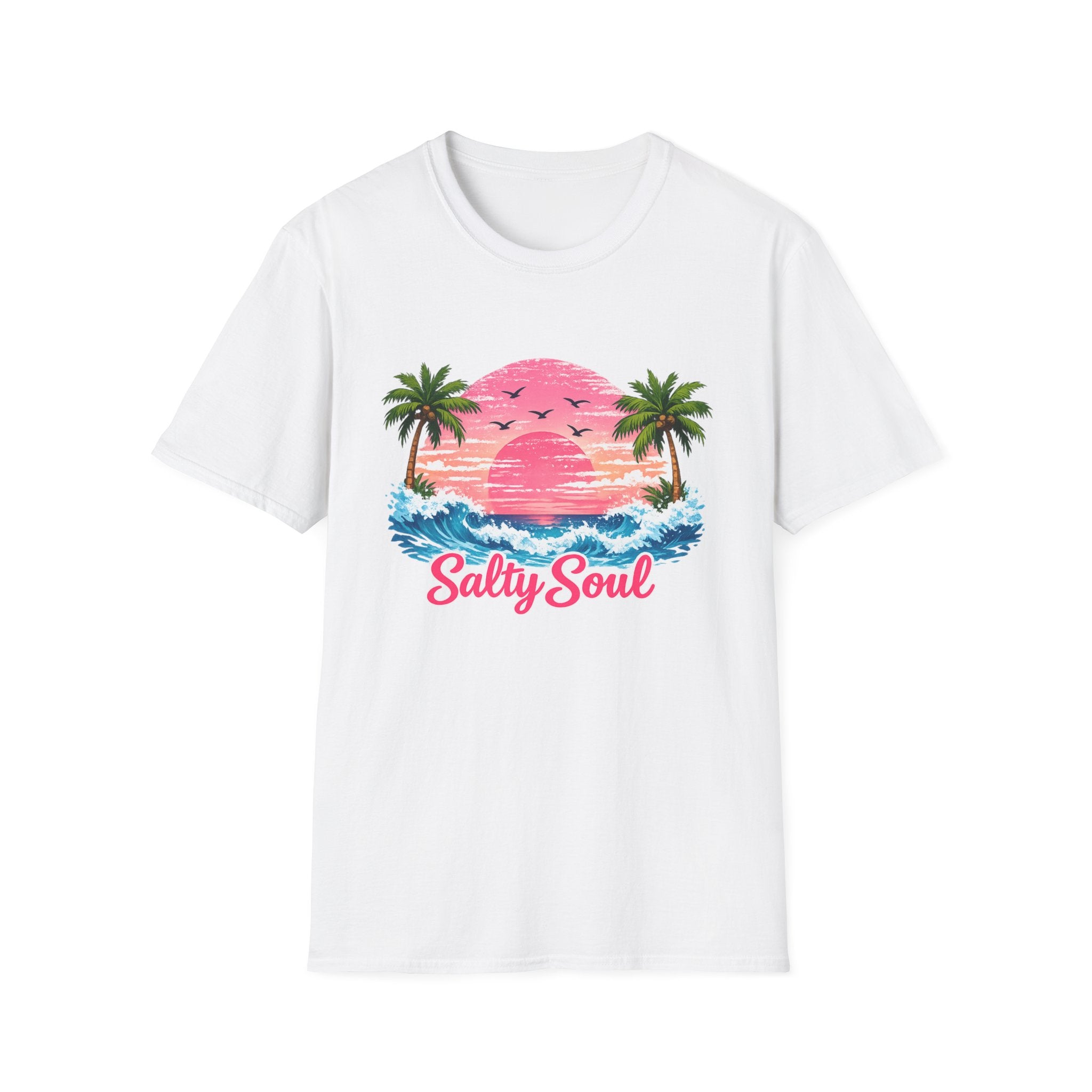 Salty Soul Tropical Sunset T-Shirt — Beach Palm Trees Retro Surf Tee