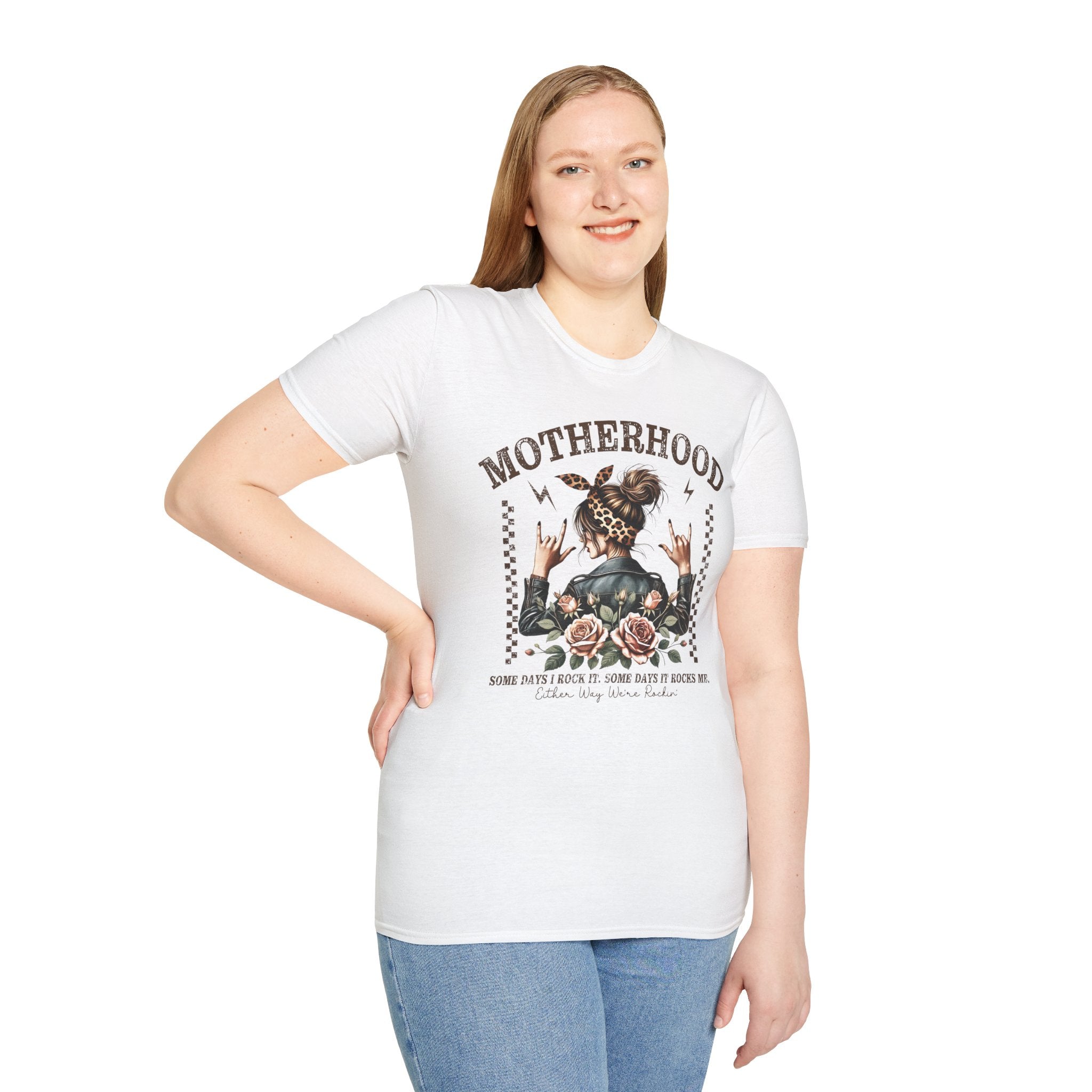Motherhood Graphic T-Shirt — 'Motherhood' Floral Rocker Mom Tee