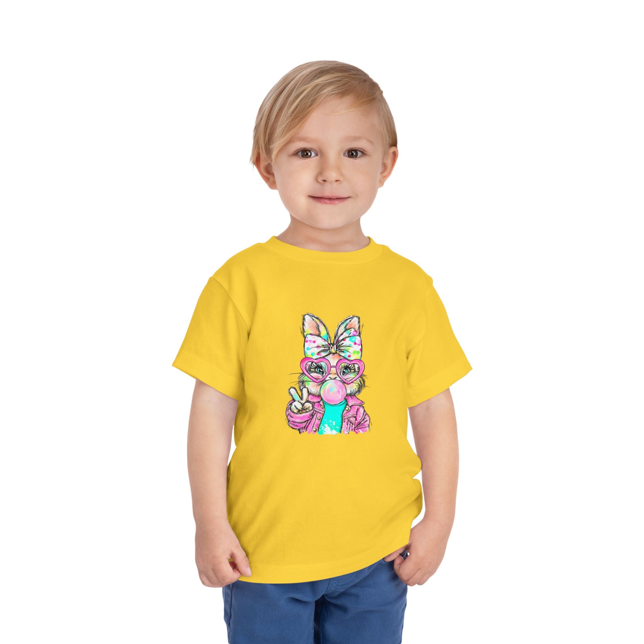 Toddler Tee — Colorful Bunny Bubble Gum Graphic