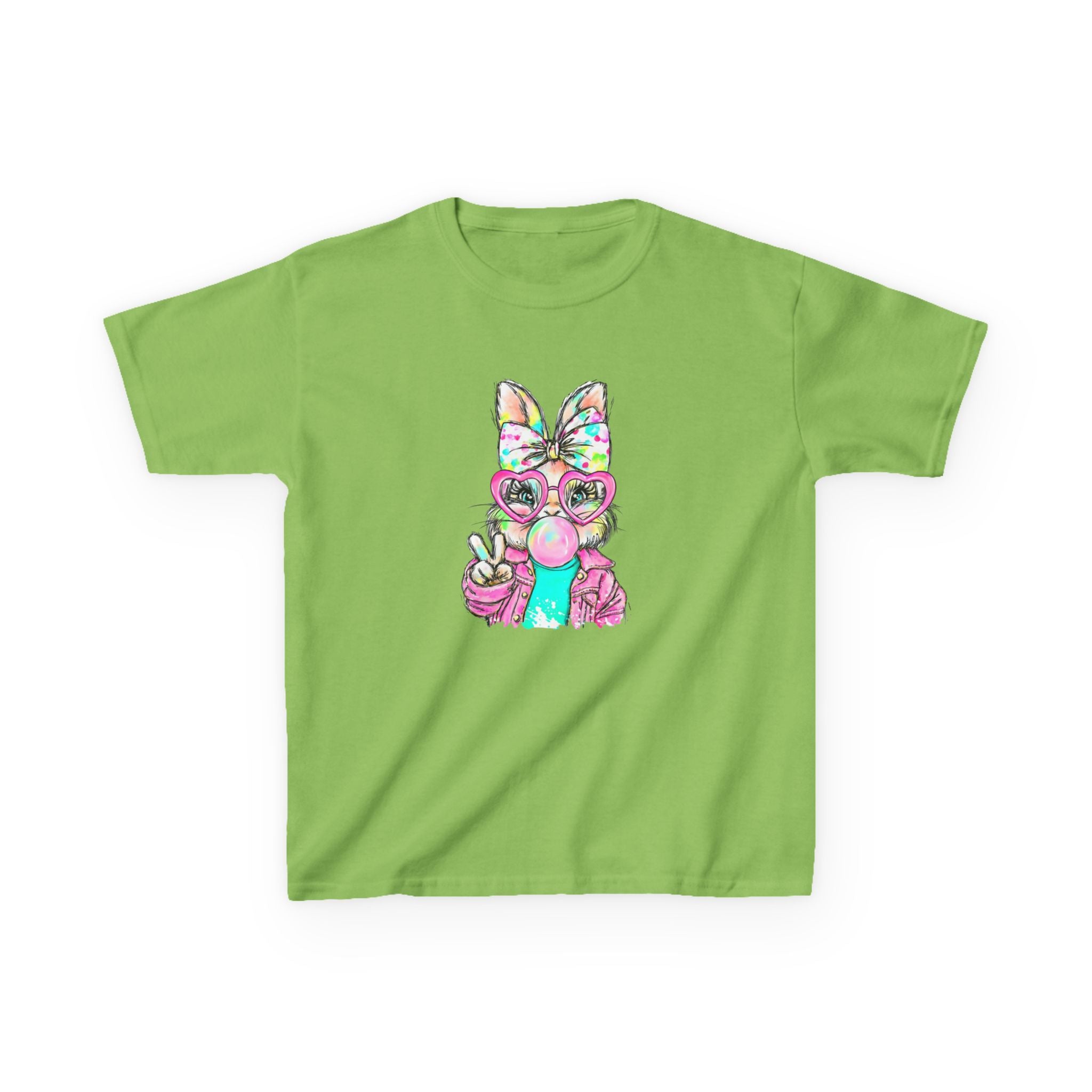 Kids Bunny Bubblegum Tee — Colorful Bunny Wearing Glasses & Peace Sign