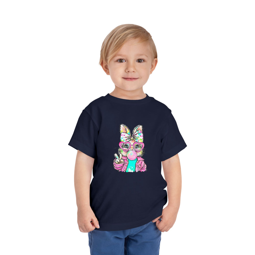 Toddler Tee — Colorful Bunny Bubble Gum Graphic
