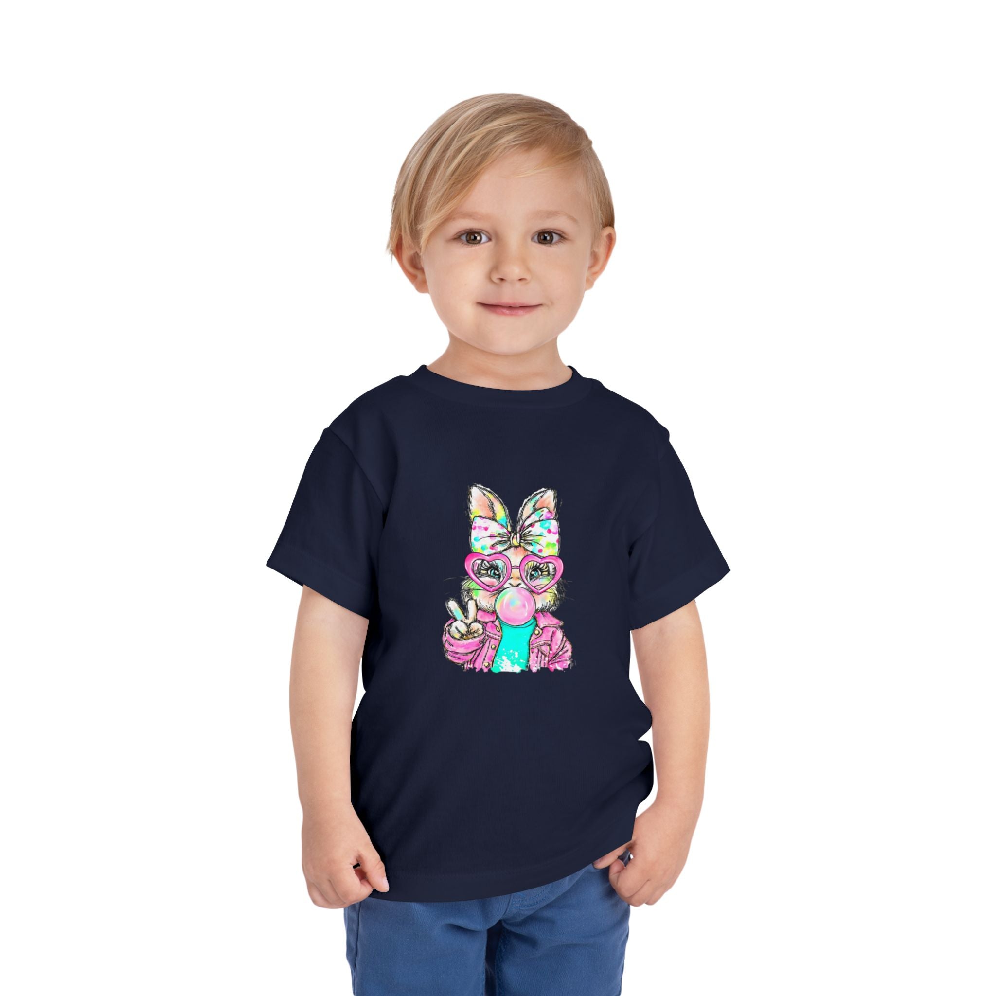 Toddler Tee — Colorful Bunny Bubble Gum Graphic